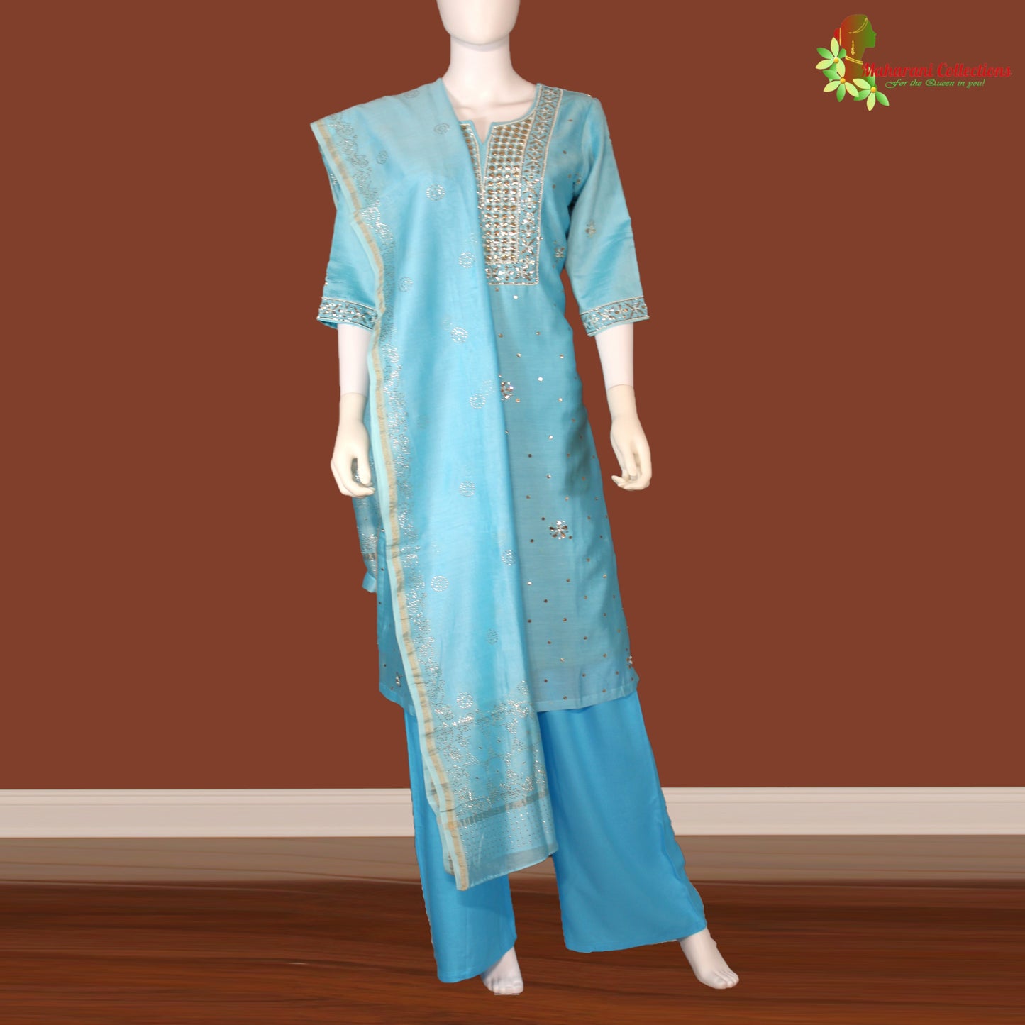 Maharani's Palazzo Suit Set - Silk - Sky Blue (M)