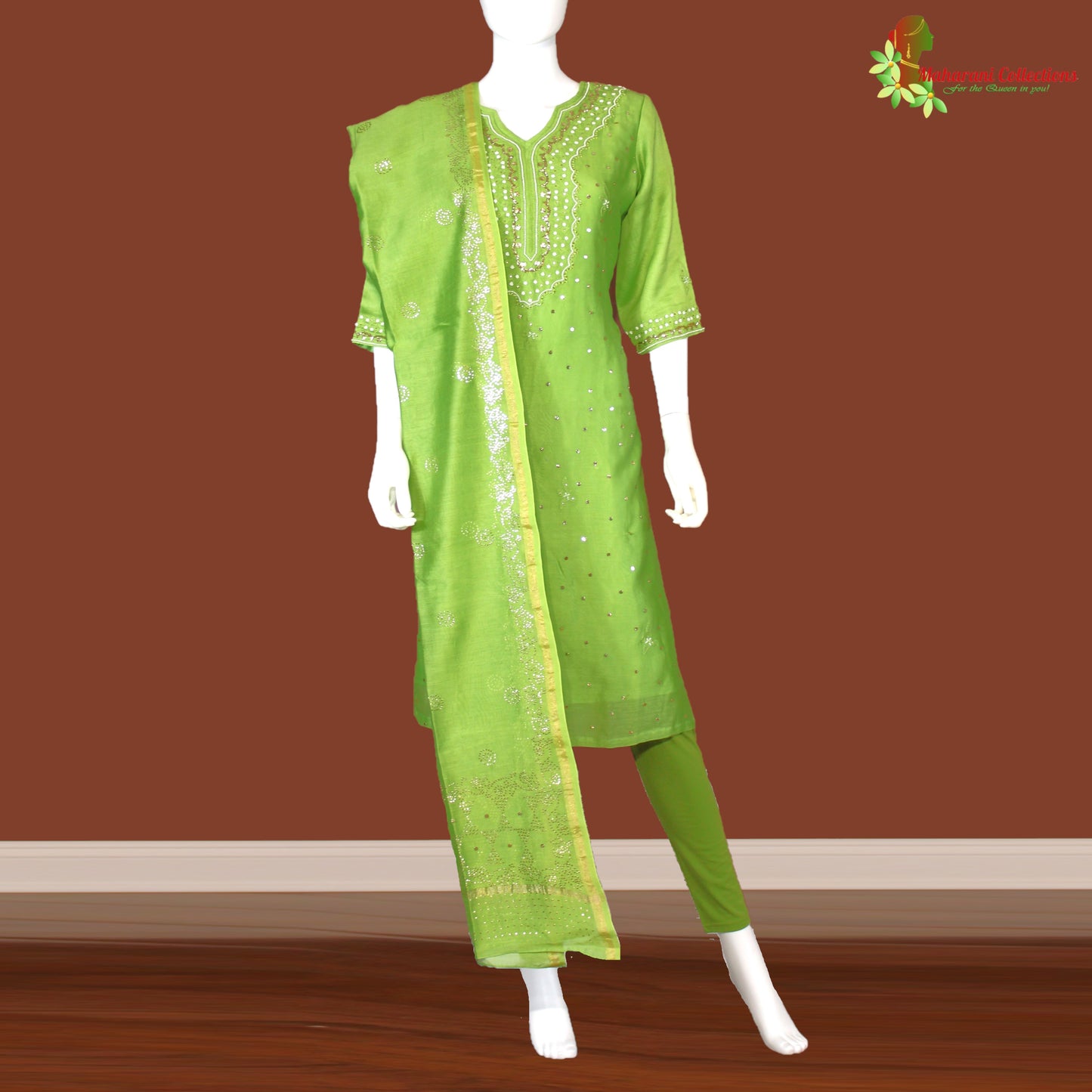 Maharani's Chanderi Silk Salwar Suit - Green (M)