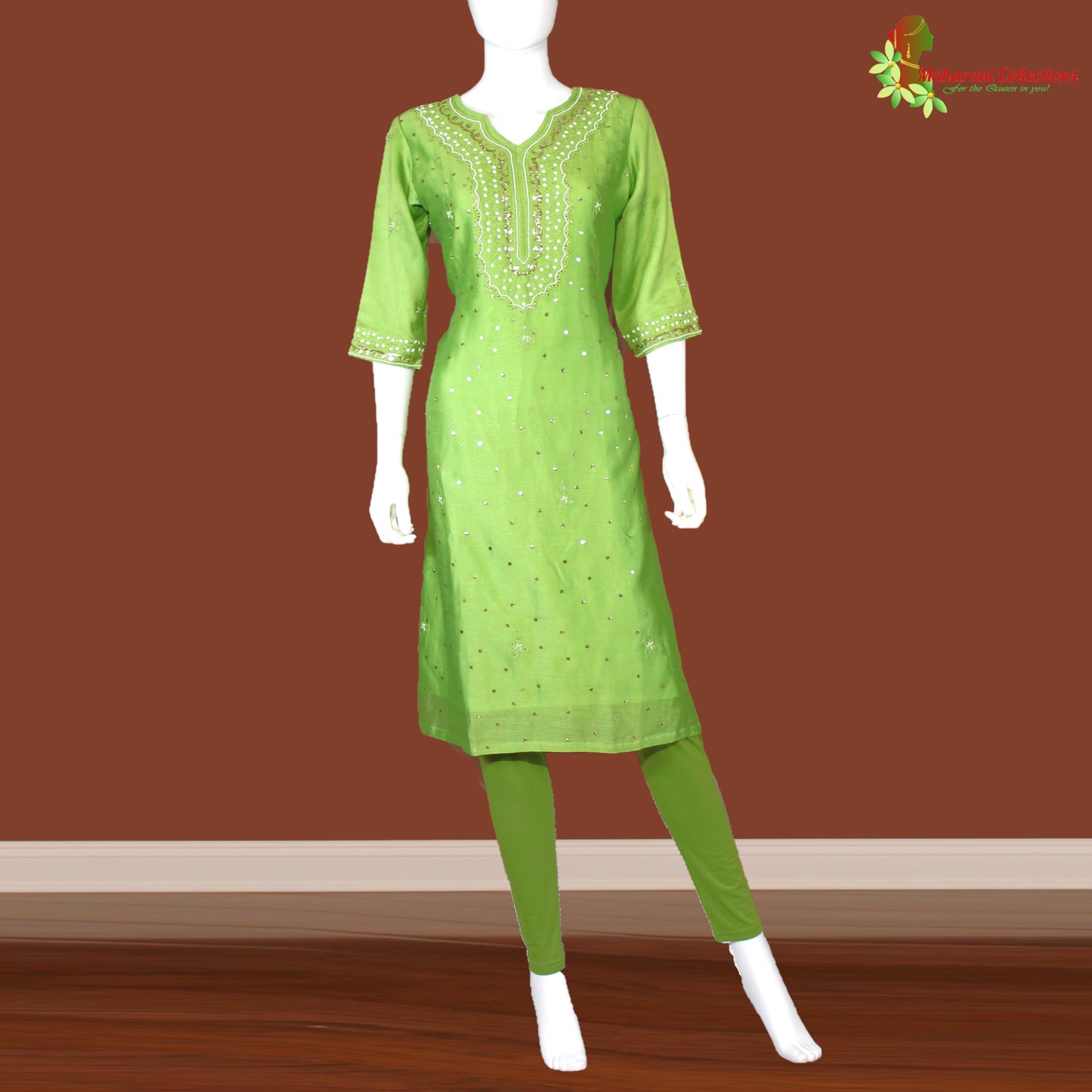 Maharani's Chanderi Silk Salwar Suit - Green (M)