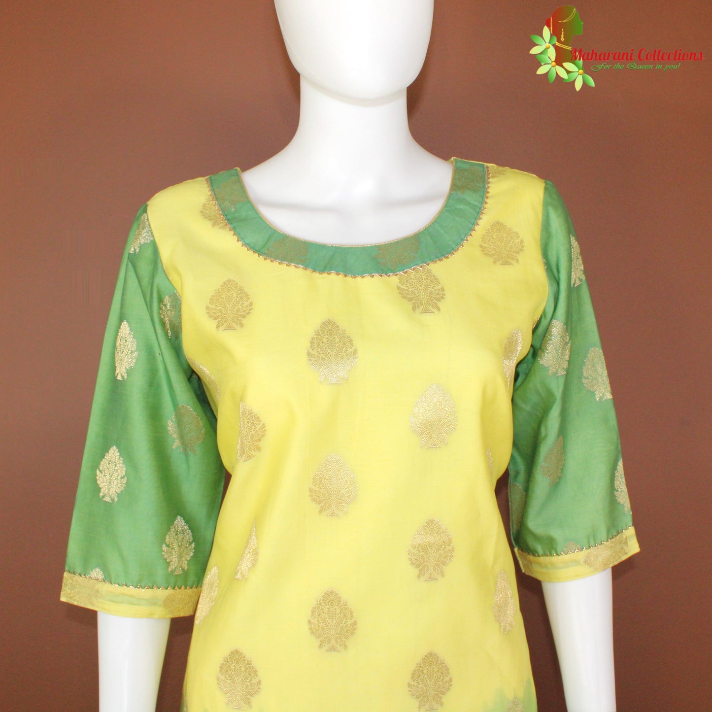 Maharani's Golden Zari Silk Palazzo Suit Set - Yellow (M)