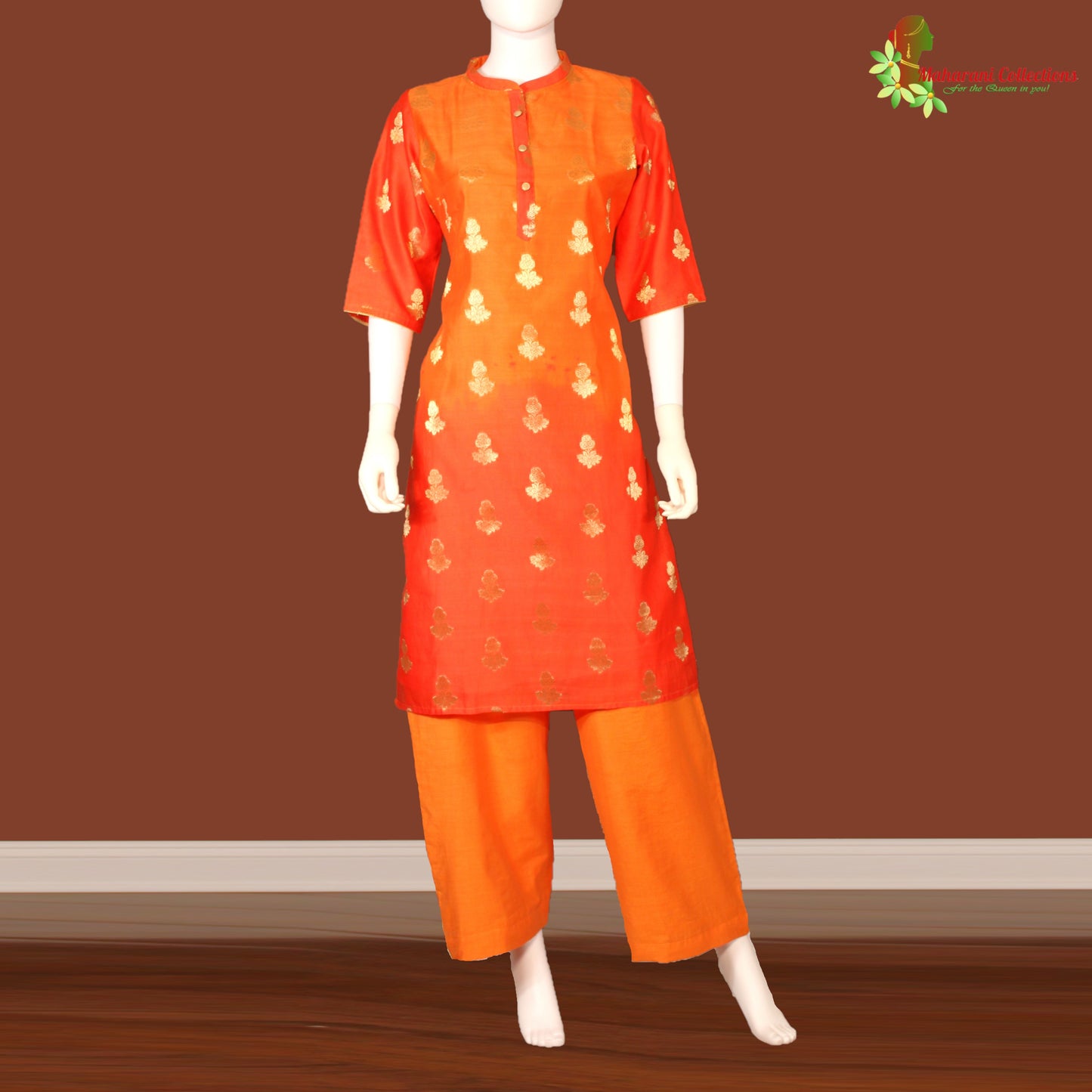Maharani's Silk Palazzo Suit Set - Orange (M)
