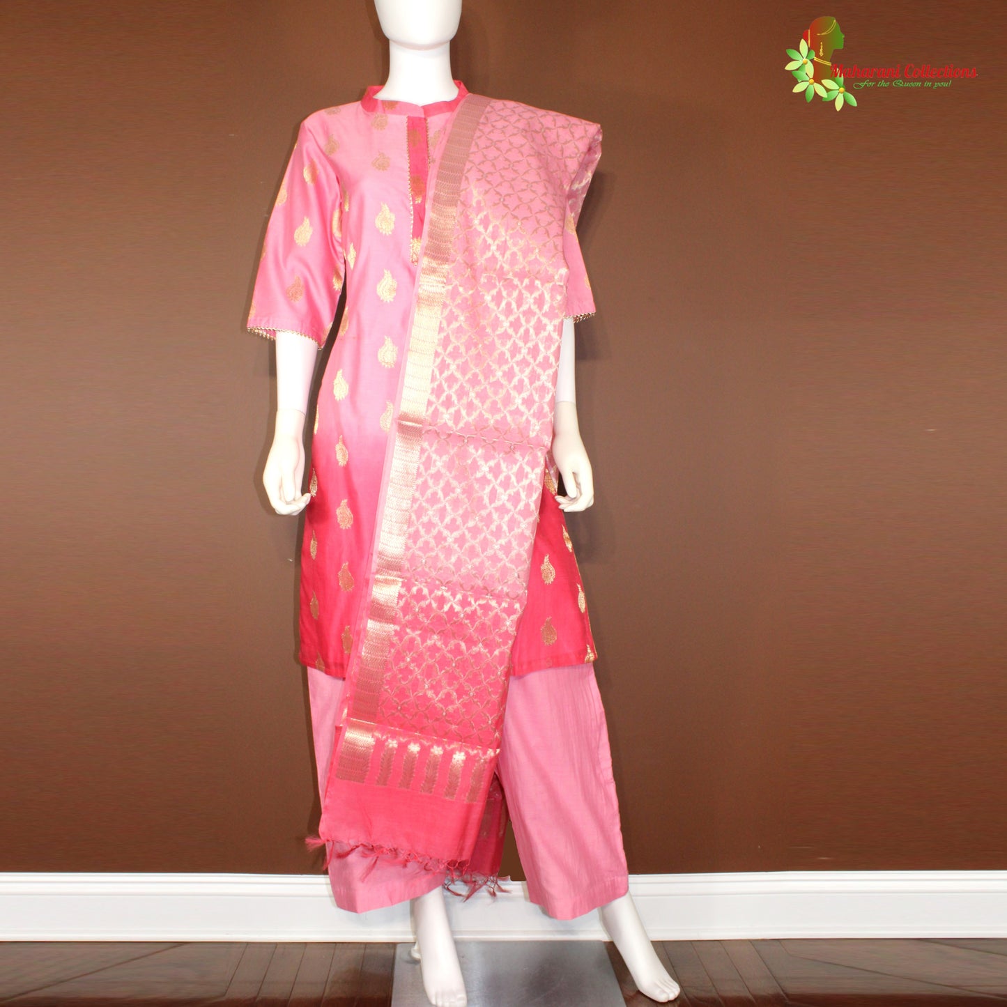 Maharani's Chanderi Silk Palazzo Suit - Pink (L)