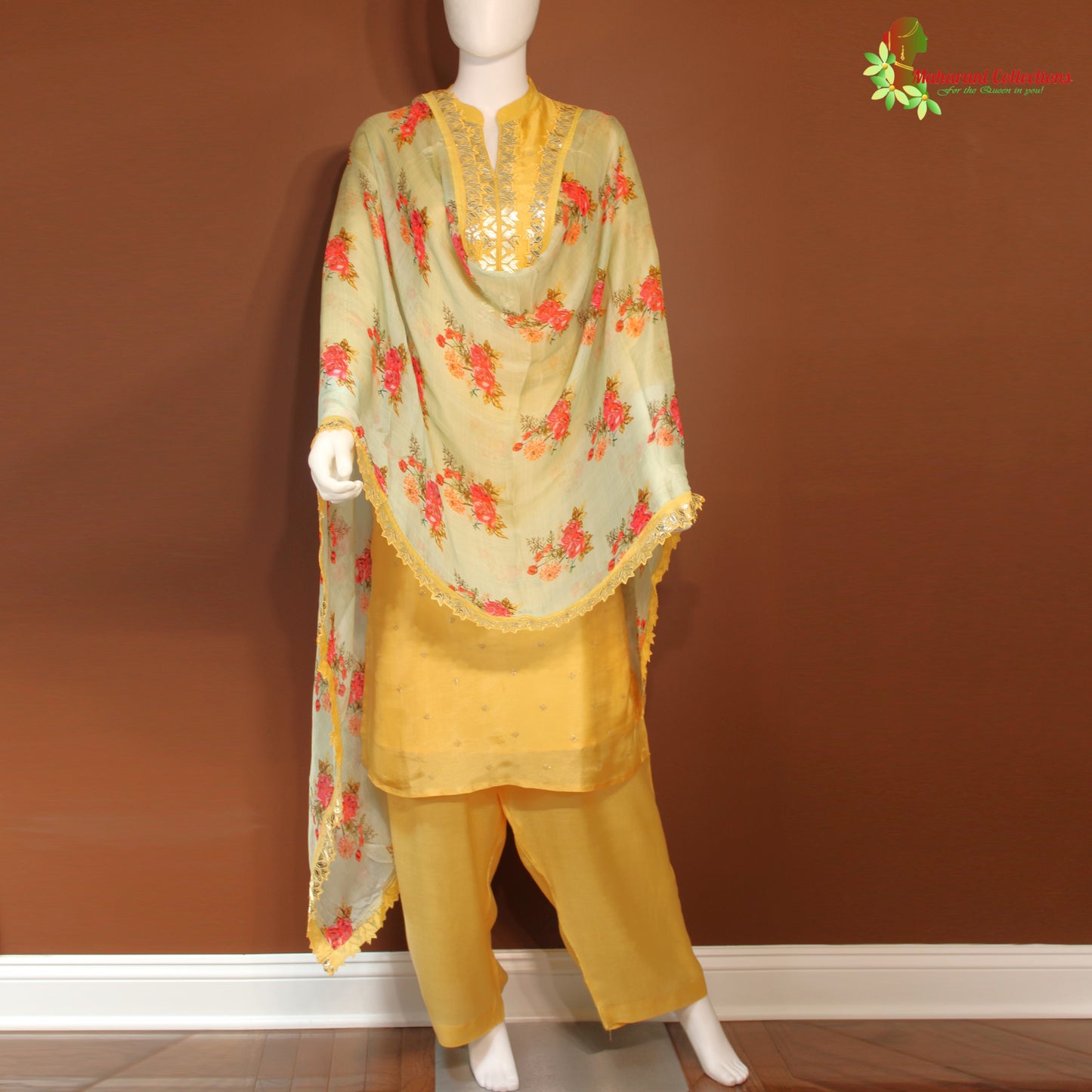 Maharani's Silk Palazzo Suit Set - Yellow (L)