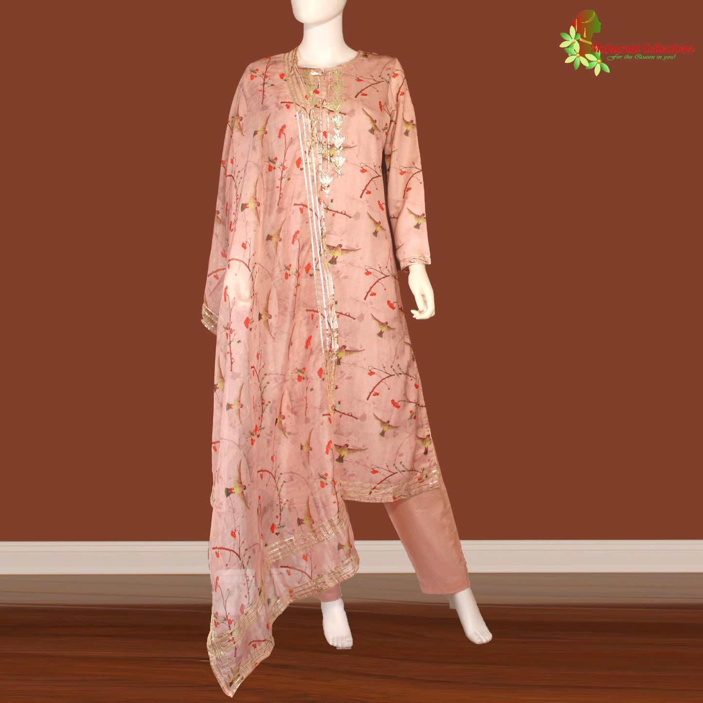 Maharani's Pant Suit Set - Peach (M) - Soft Silk
