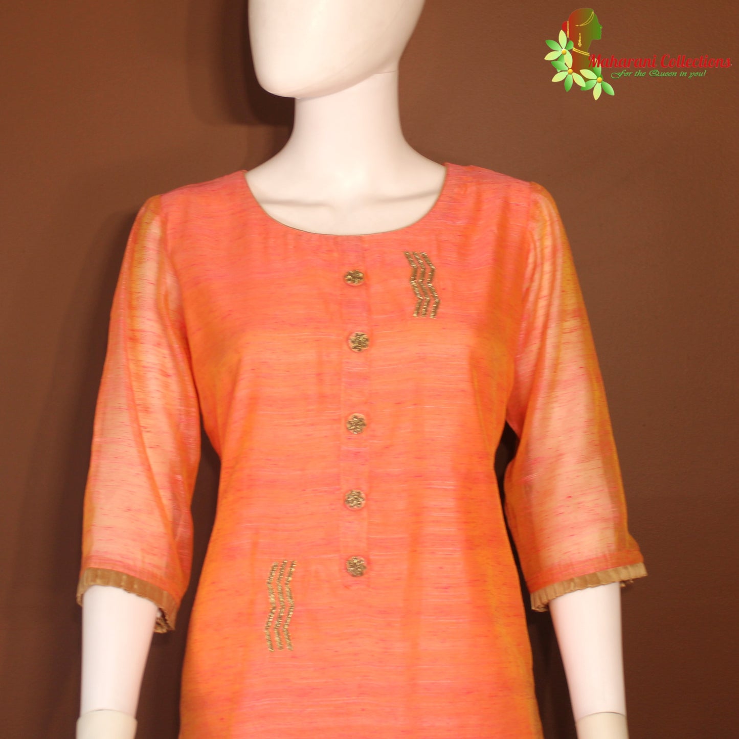 Maharani's Designer Silk Pant Suit Set - Orange (M)