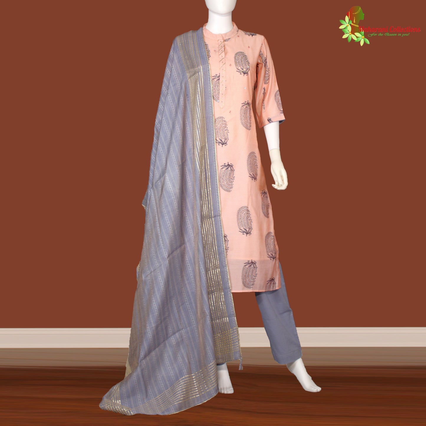 Maharani's Silk Palazzo Suit Set - Peach (M)