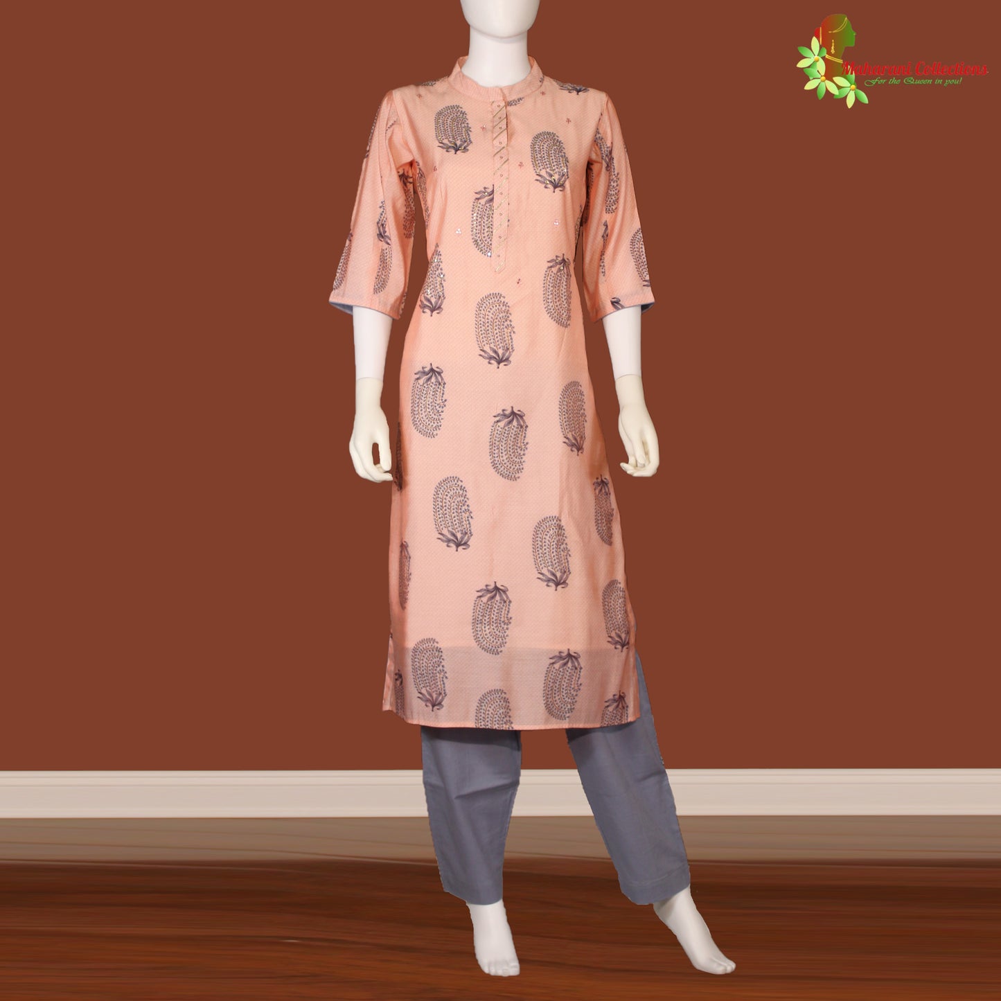 Maharani's Silk Palazzo Suit Set - Peach (M)