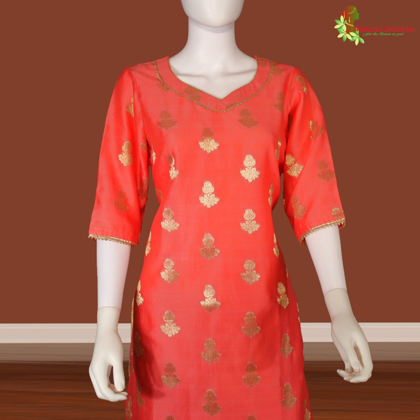 Maharani's Silk Palazzo Suit Set - Coral Pink (M)