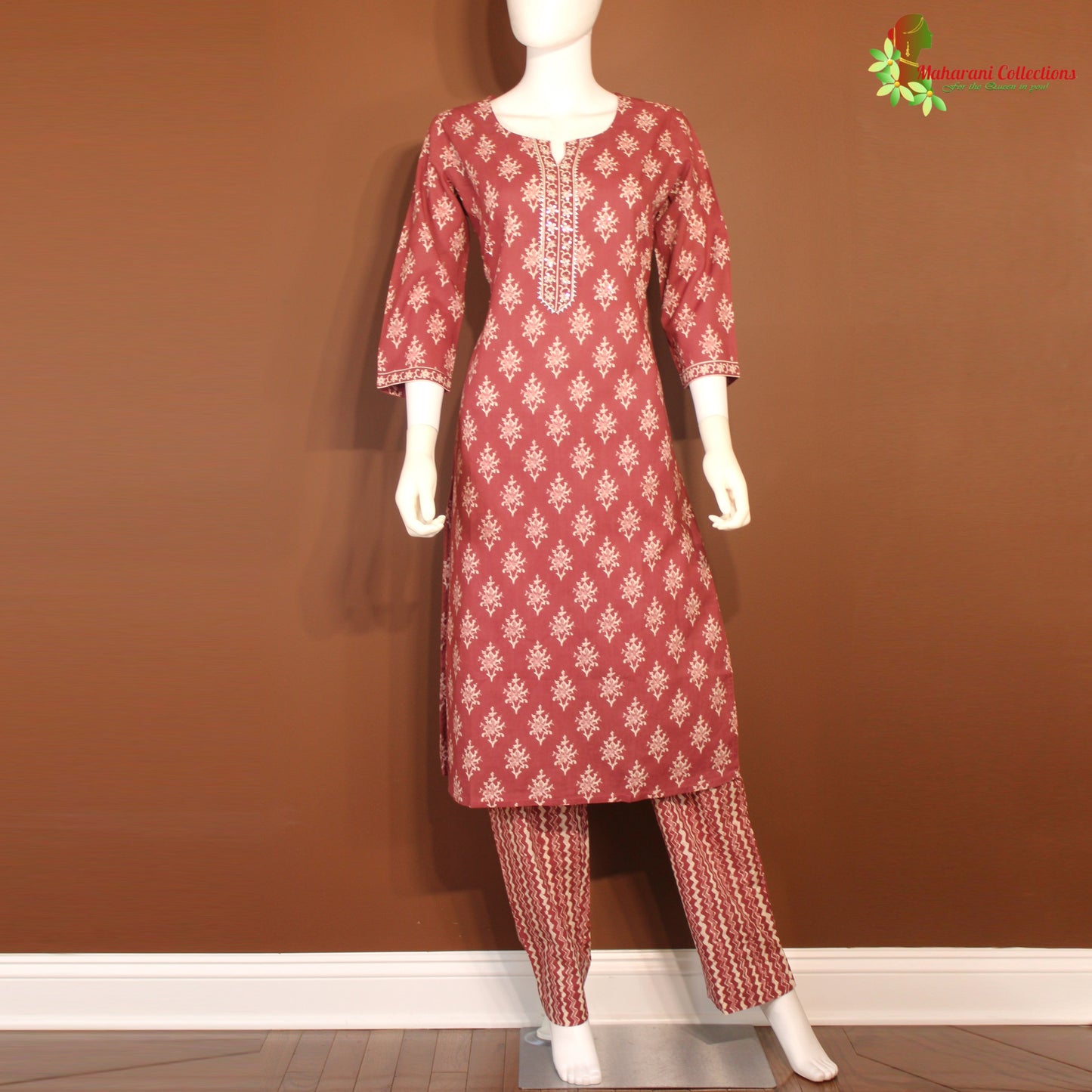 Maharani's Soft Cotton Palazzo Suit Set - Maroon (XL)