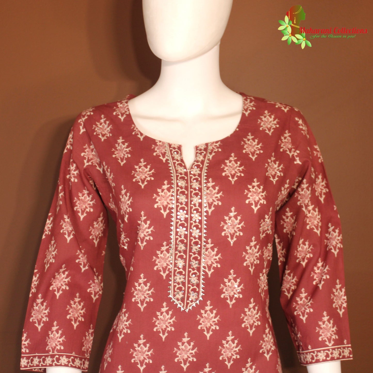 Maharani's Soft Cotton Palazzo Suit Set - Maroon (XL)