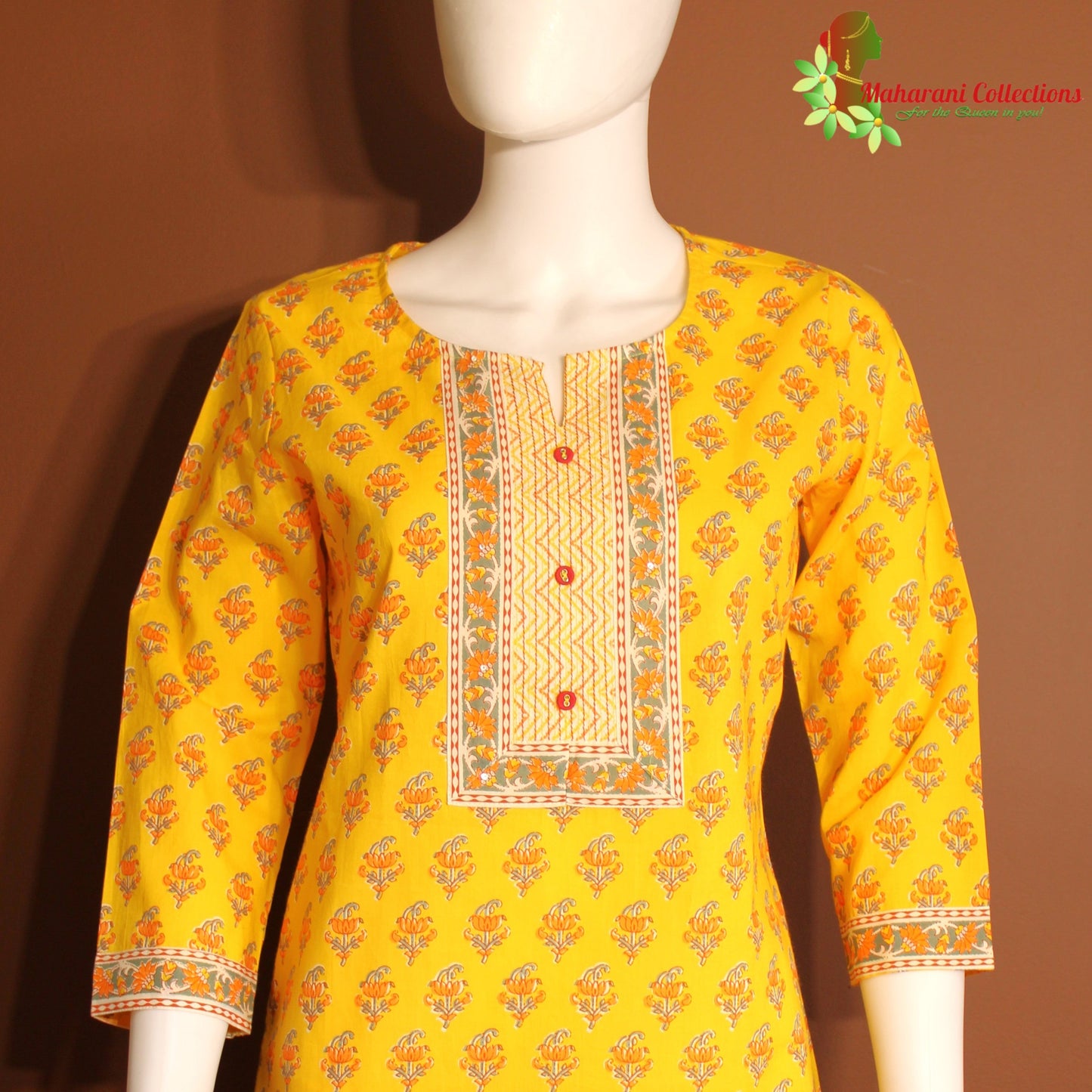 Maharani's Pure Cotton Palazzo Suit Set - Yellow (XL)