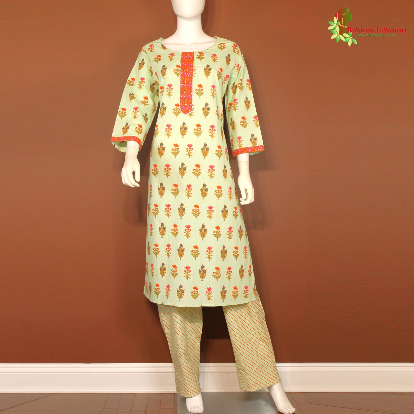 Maharani's Soft Cotton Palazzo Suit Set - Sea Green (M)