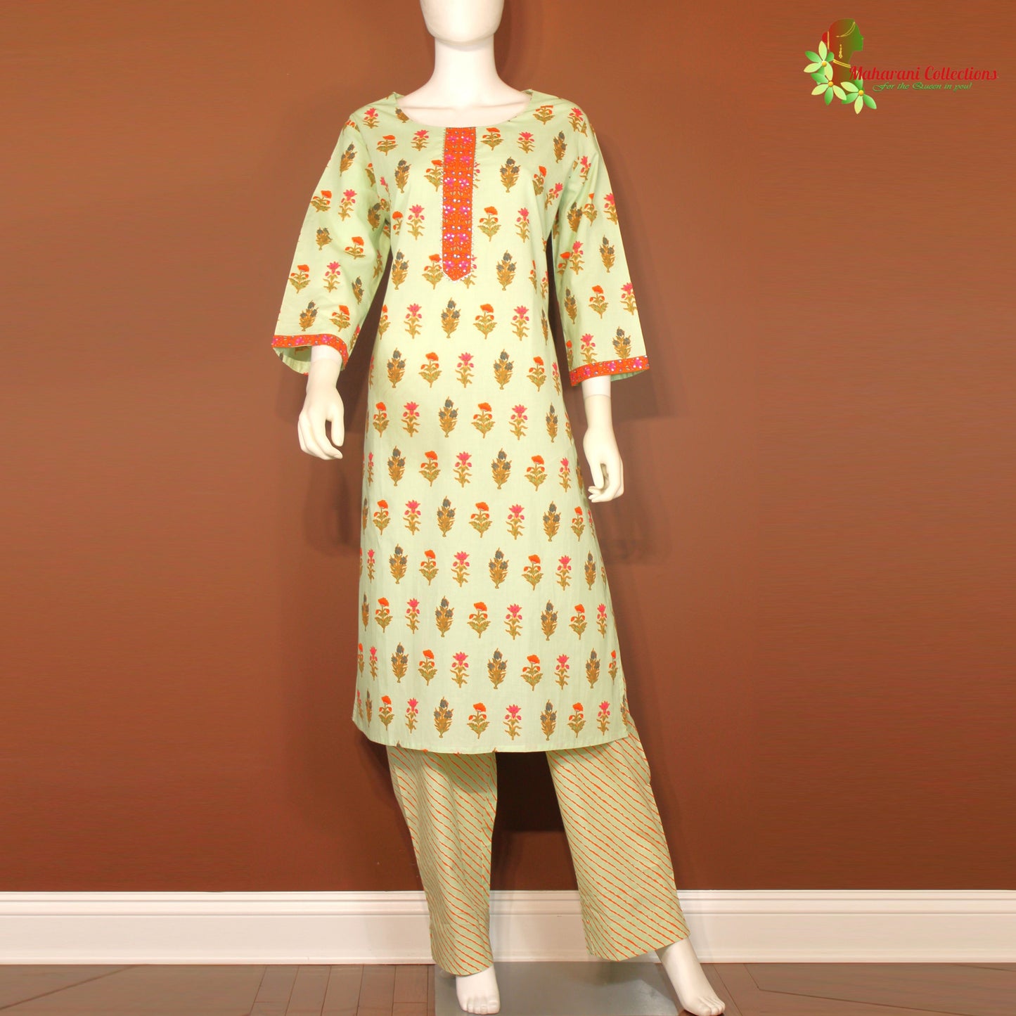 Maharani's Soft Cotton Palazzo Suit Set - Sea Green (XXL)