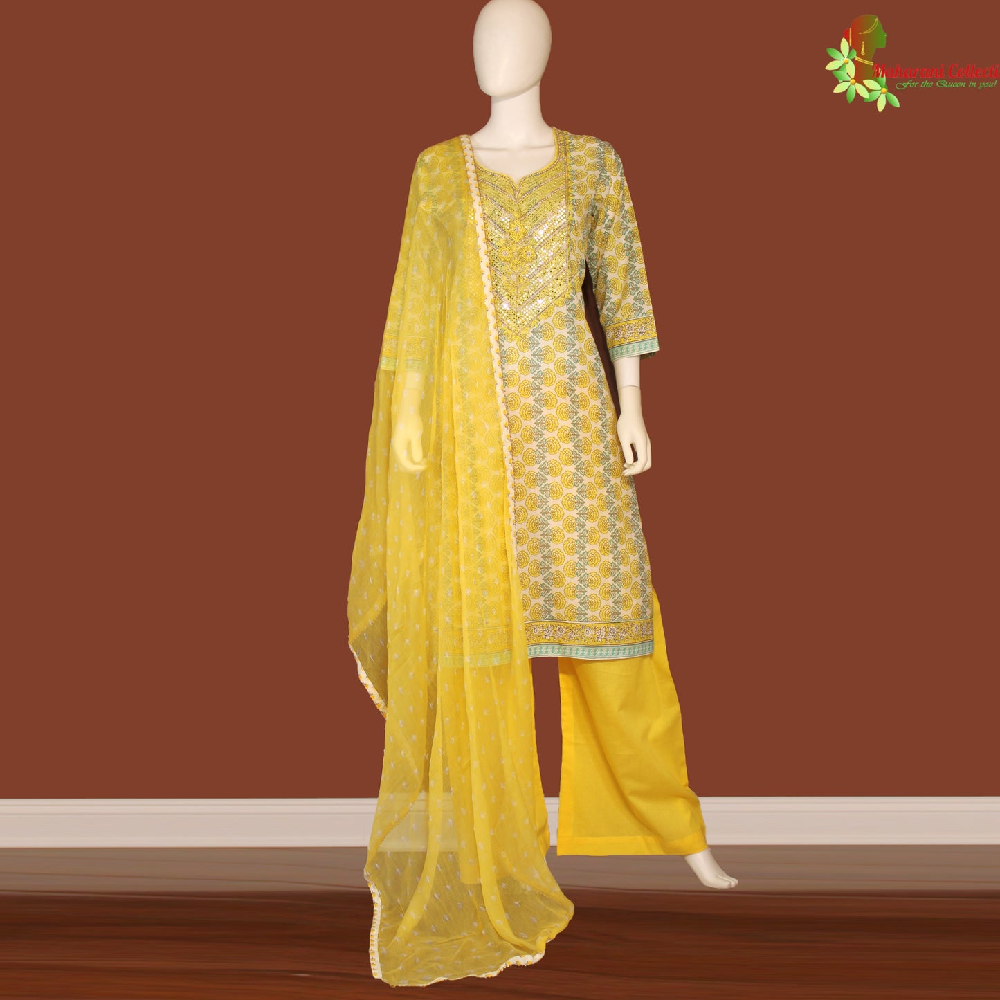 Maharani's Palazzo Suit Set - Lemon Yellow (L) - Soft Cotton