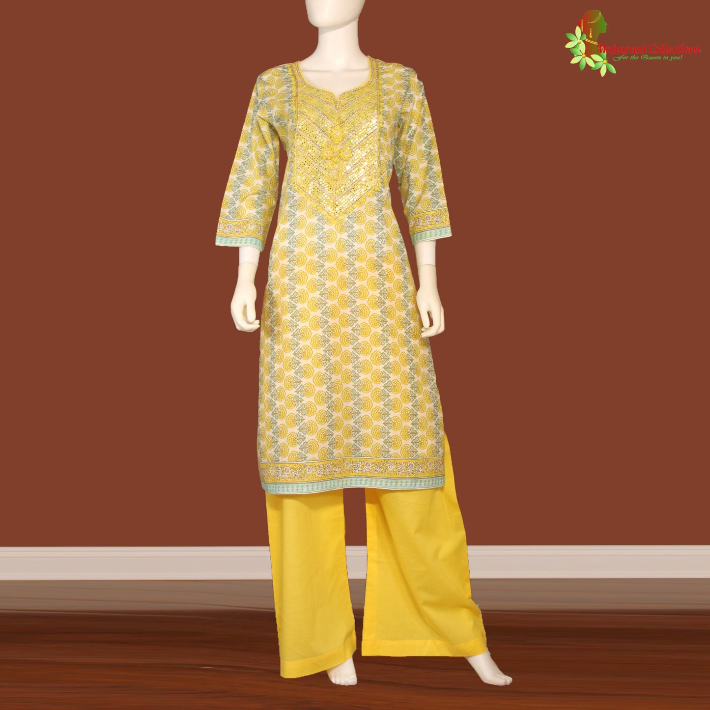 Maharani's Palazzo Suit Set - Lemon Yellow (L) - Soft Cotton