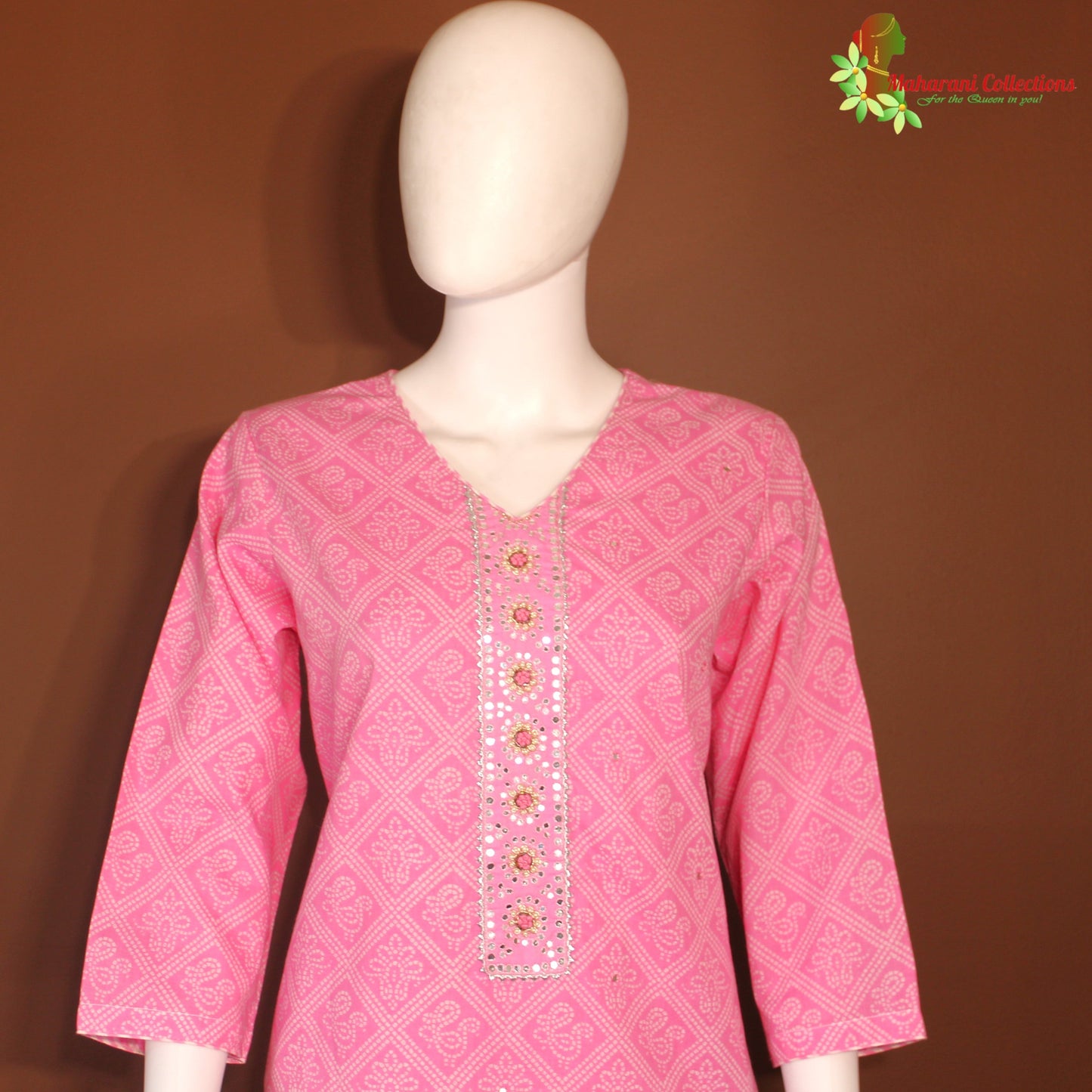 Maharani's Soft Cotton Palazzo Suit Set - Pink (L)
