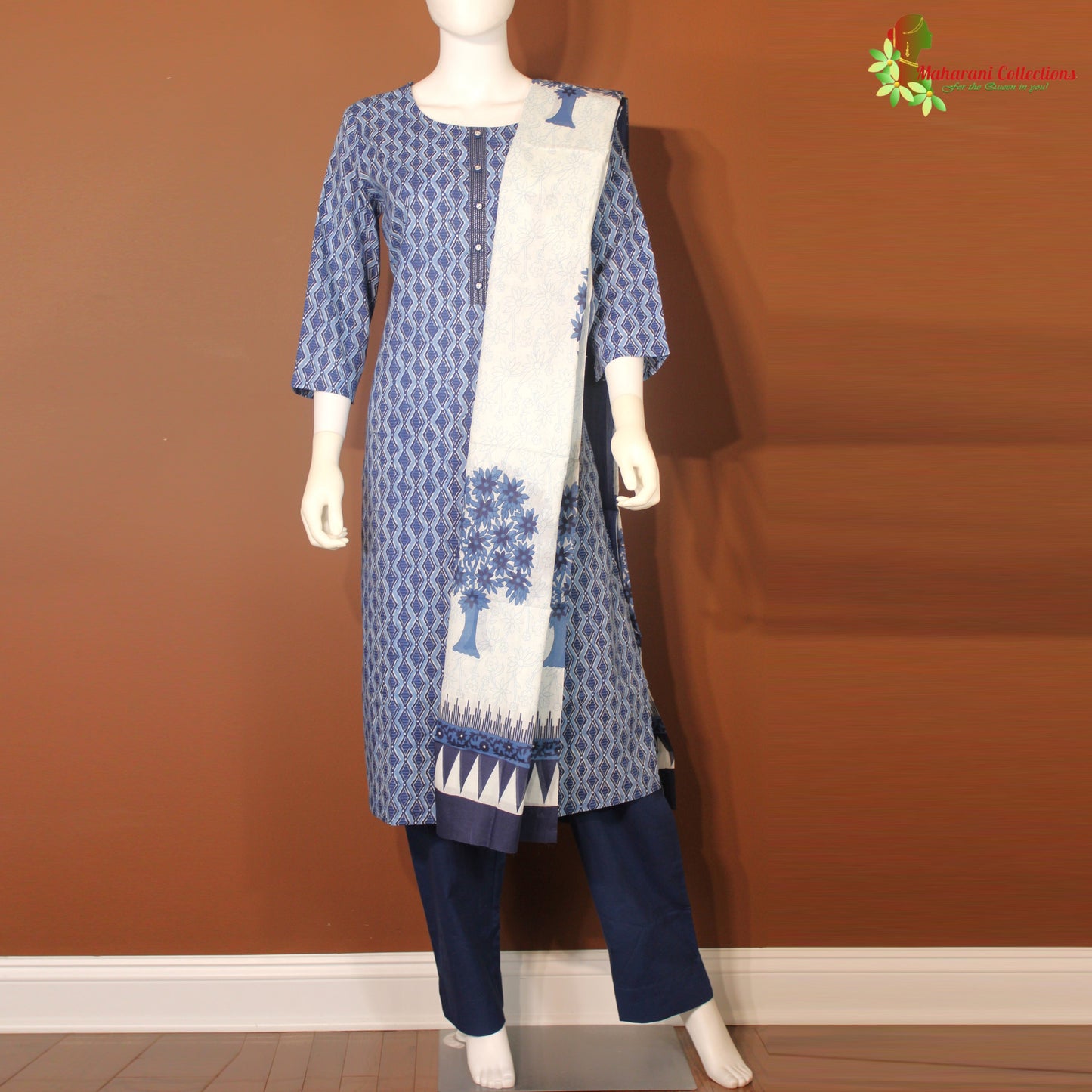 Maharani's Pure Cotton Pant Suit - Navy Blue (S)