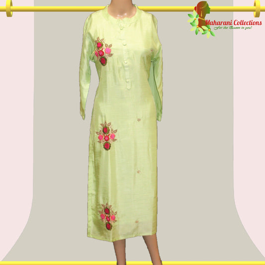 Pure Chanderi Silk Kurta Top - Pear Green (M)