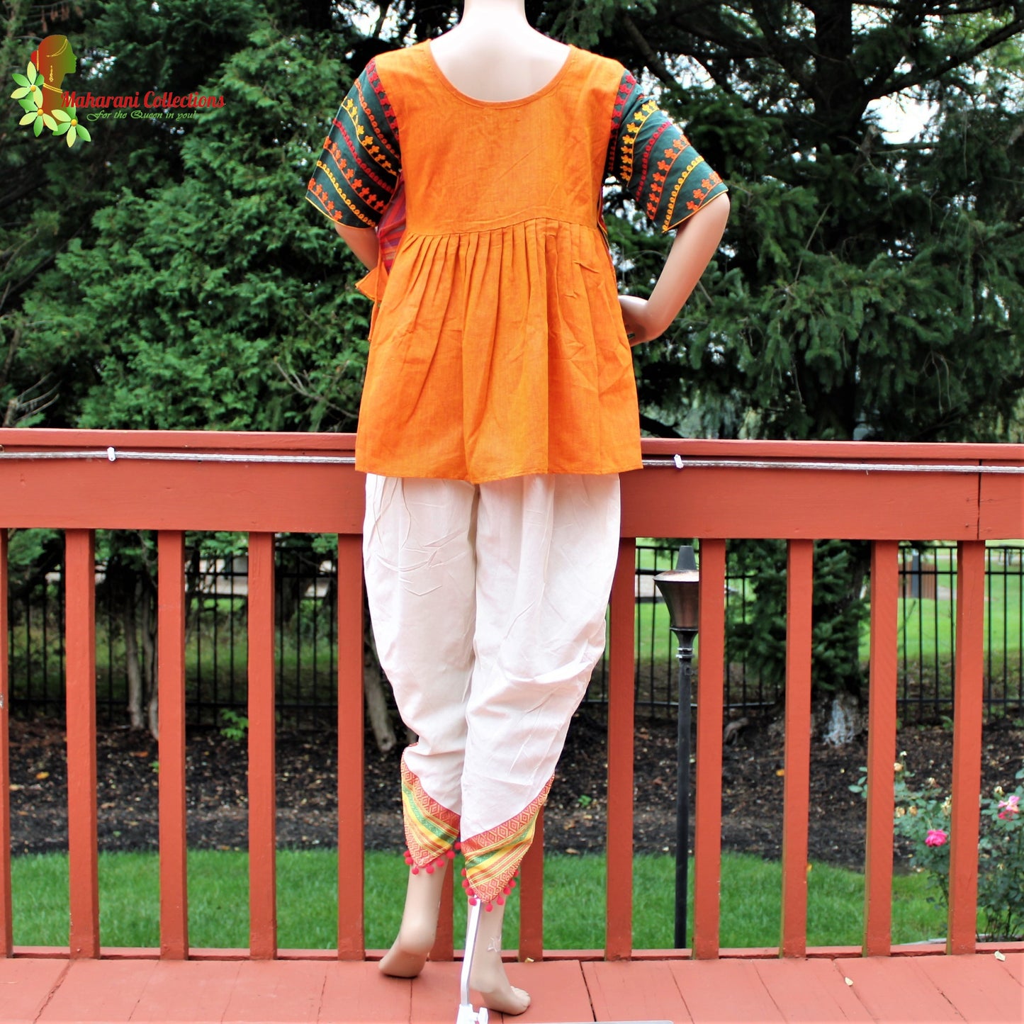 Maharani's Tulip Pant and Choli (Dhoti Choli) - Red/Orange/White (M)
