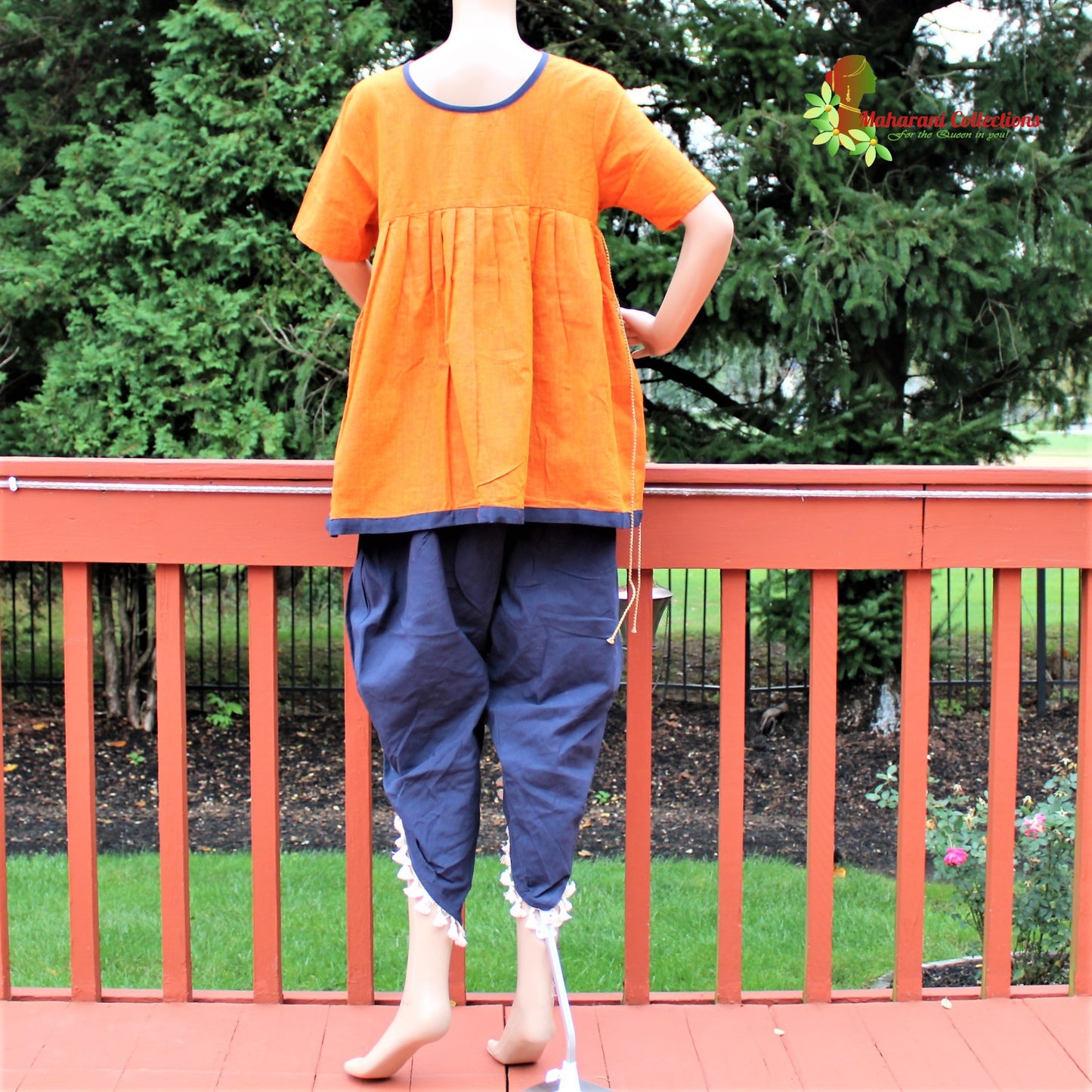 Maharani's Tulip Pant and Choli (Dhoti Choli) - Orange/Blue (L)