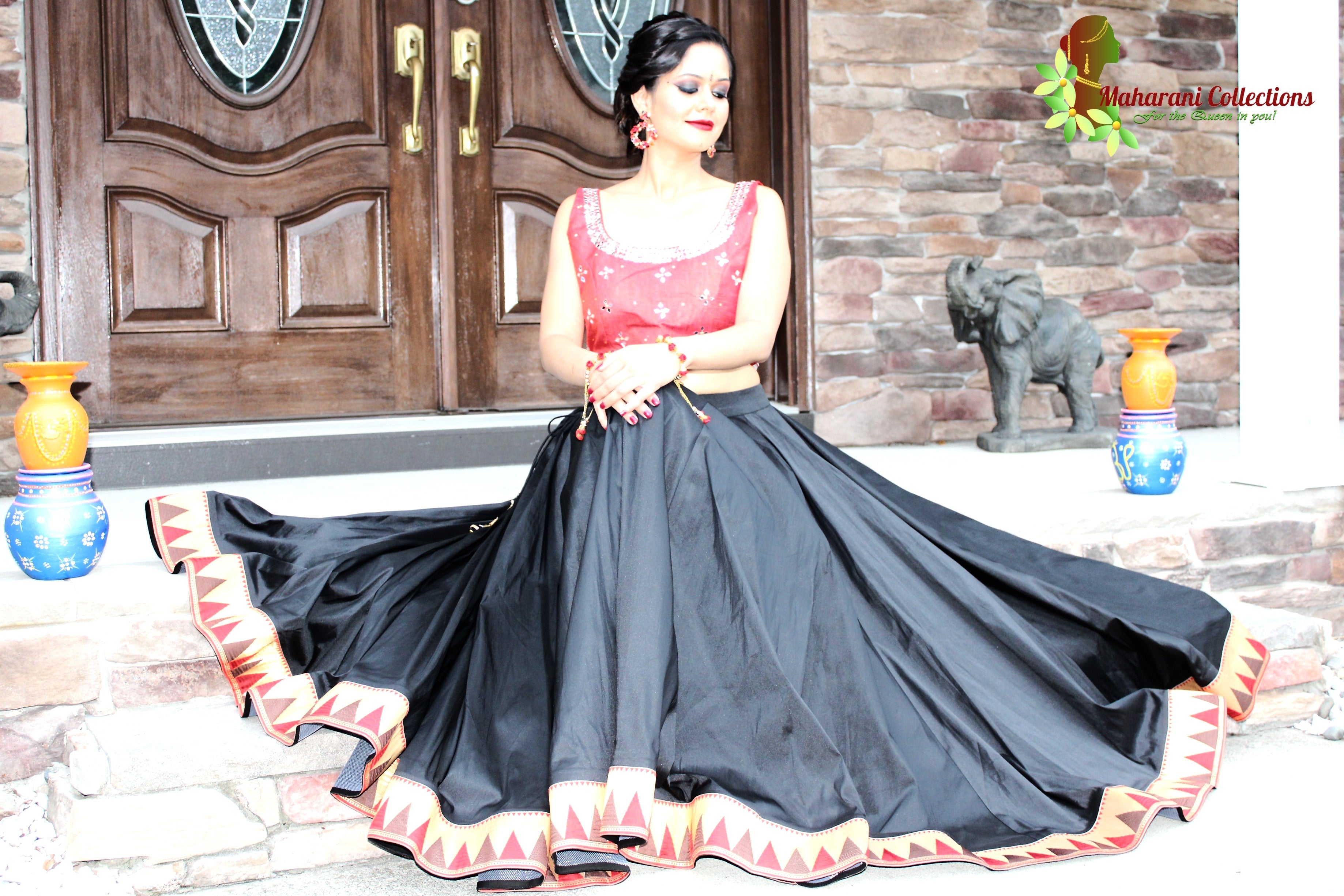 Buy Black Banarasi Silk Brocade Work A Line Lehenga Choli Festive Wear  Online at Best Price | Cbazaar