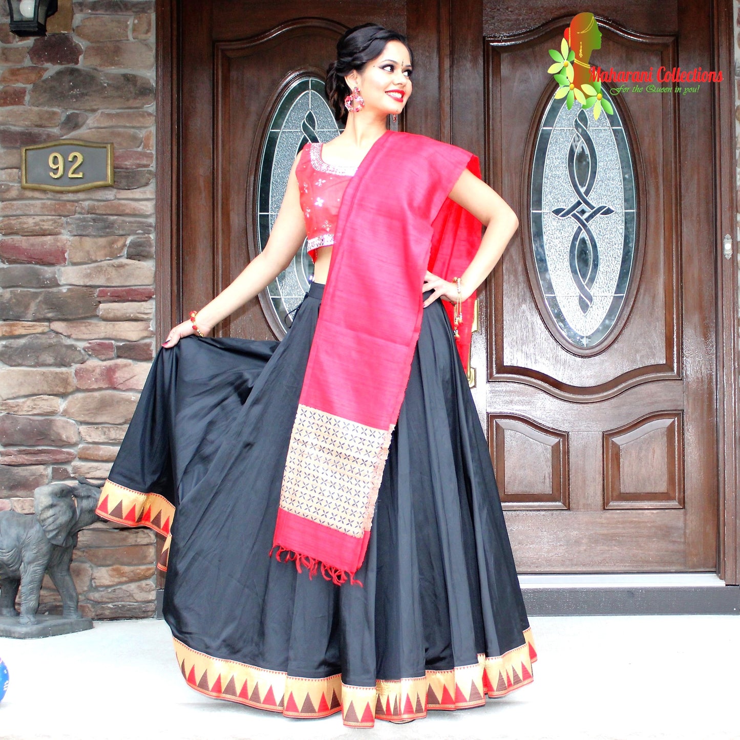 Maharani's Pure Banarasi Silk Lehenga - Red & Black