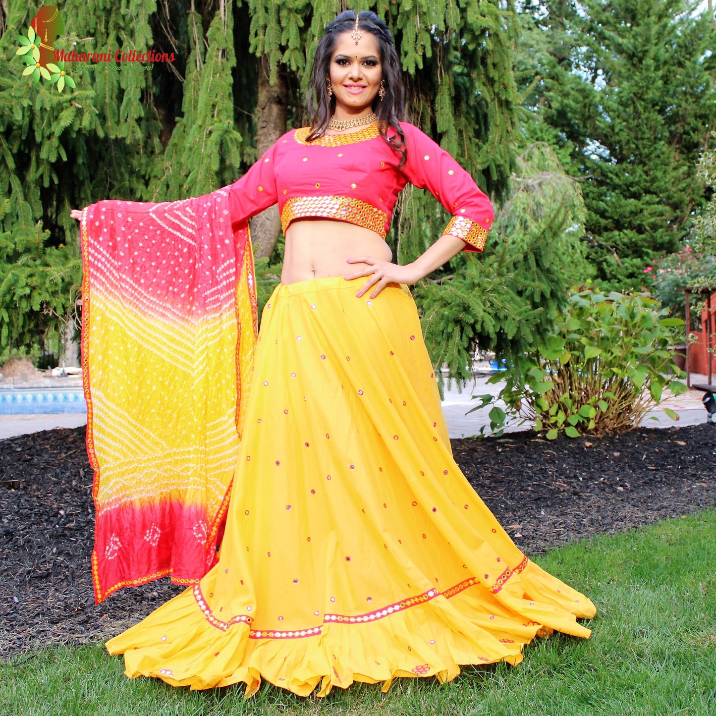 Maharani's Festive Chania Choli with Dupatta - Red/Yellow (L)