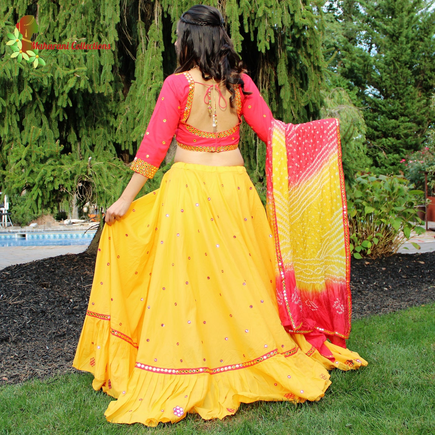 Maharani's Festive Chania Choli with Dupatta - Red/Yellow (L)