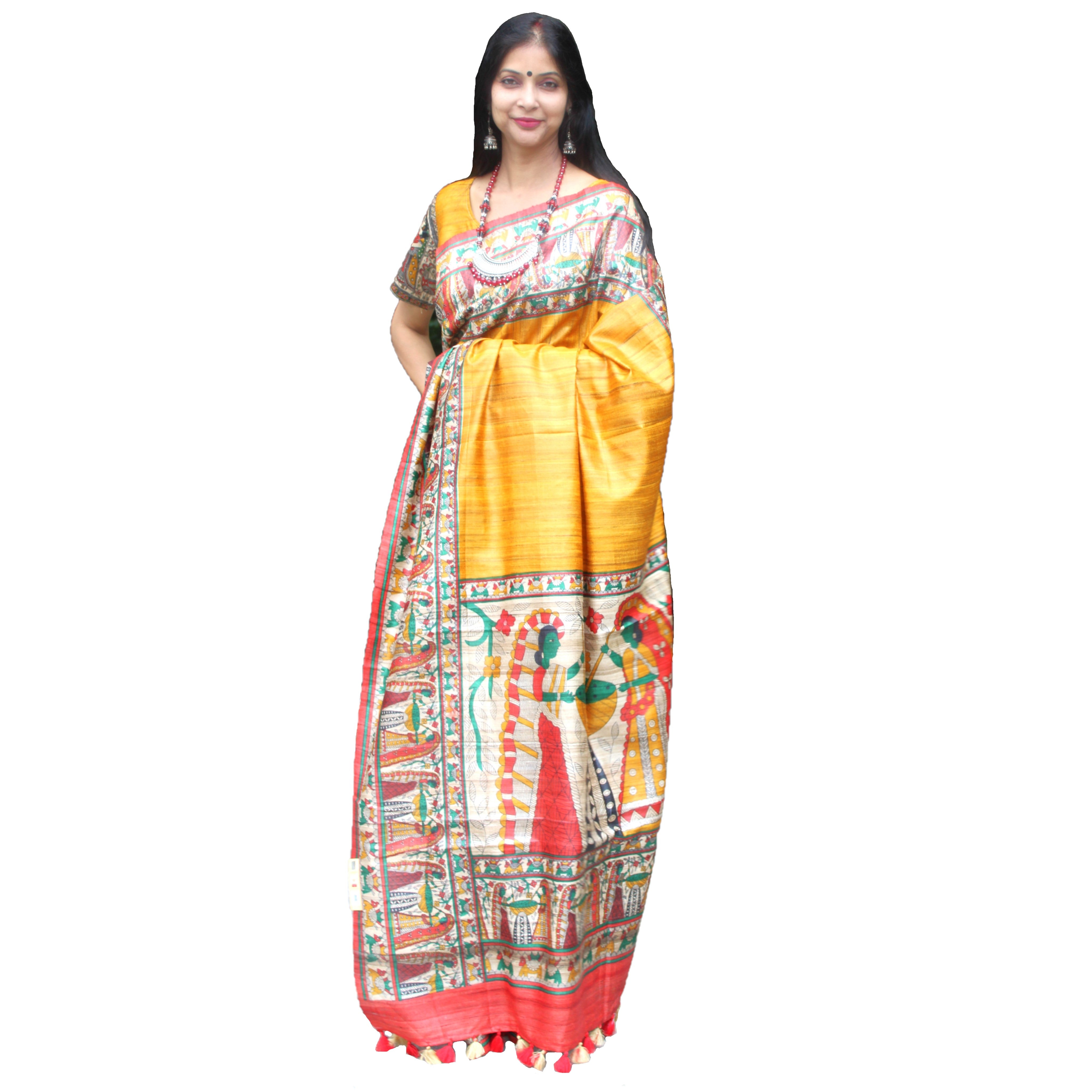 Zwab Women's Kanjivaram Soft Lichi Silk Saree With Blouse Piece (Orange) :  Amazon.in: Fashion