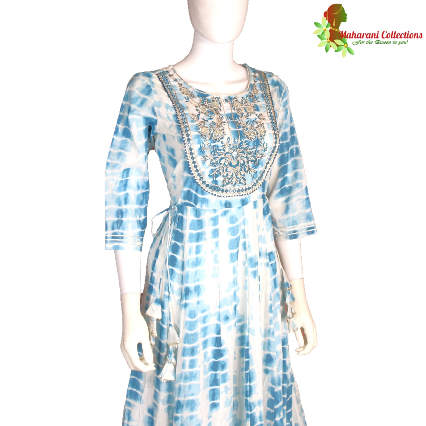 Maharani's Long Dress - Pure Cotton - Blue (M)