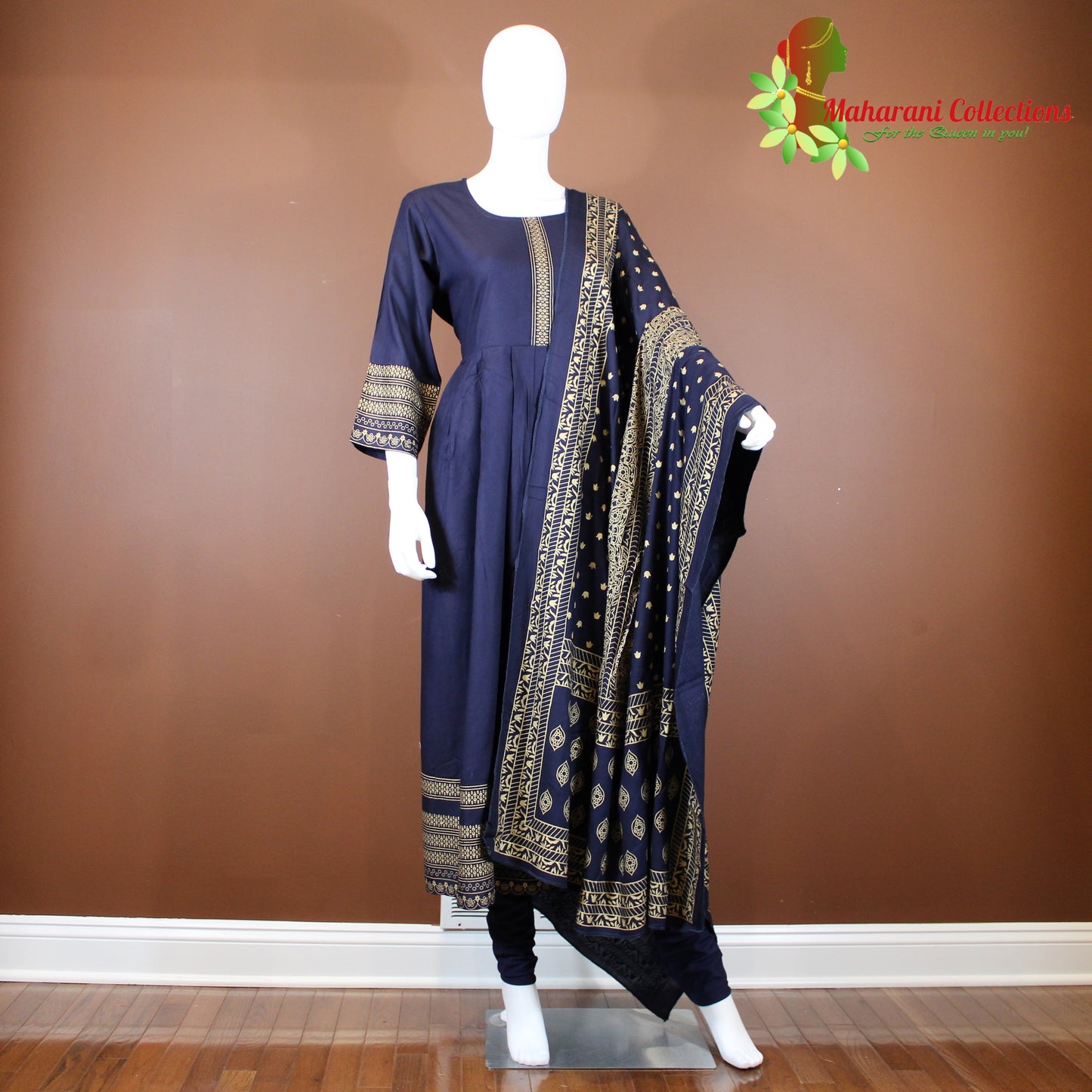 Maharani's Designer Anarkali Suit - Royal Blue (XL) - Muslin Silk