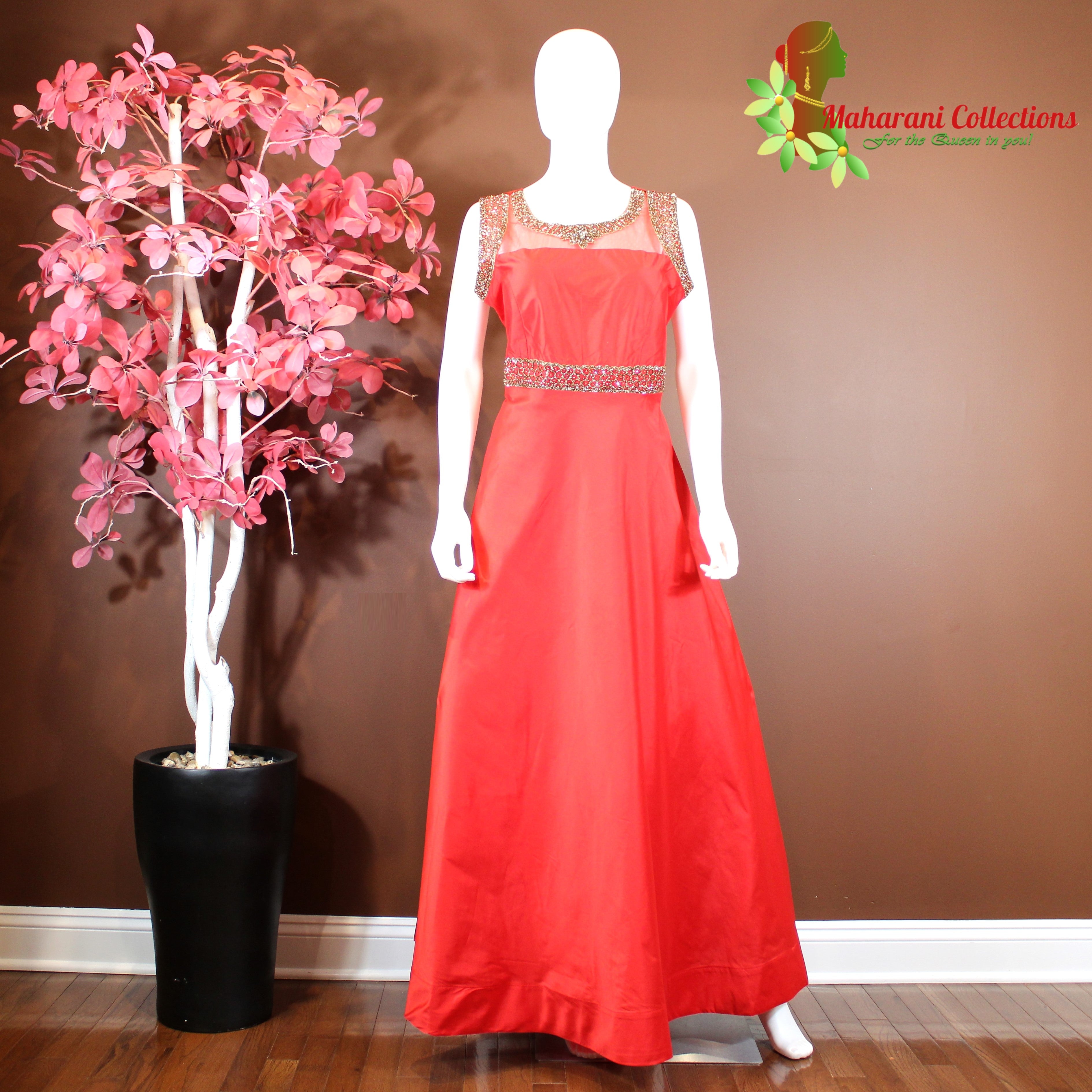 Designer Red Pleated Gown