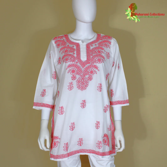 Maharani's Lucknowi Chikankari Short top - White (L) - Cotton