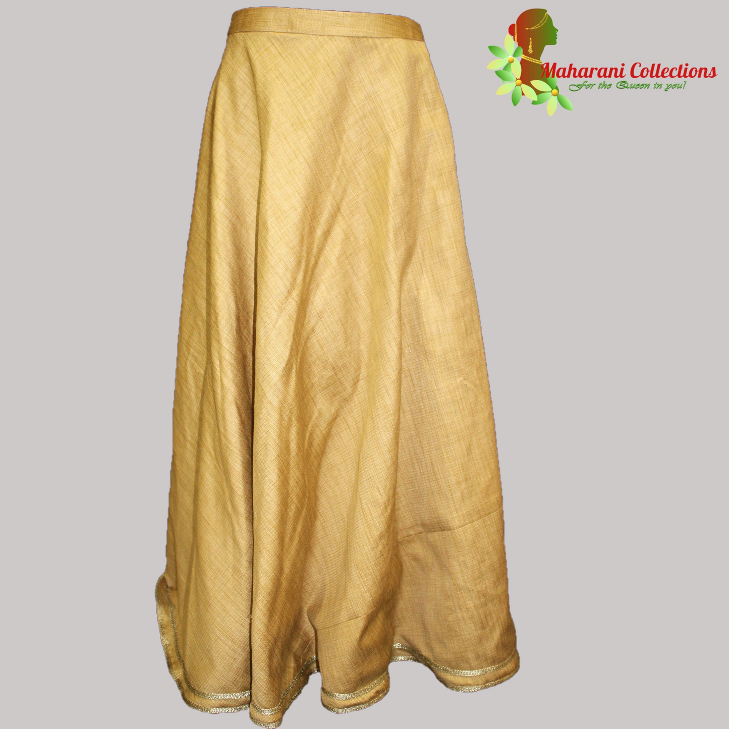 Linen Silk Skirt with Zari Work - Beige