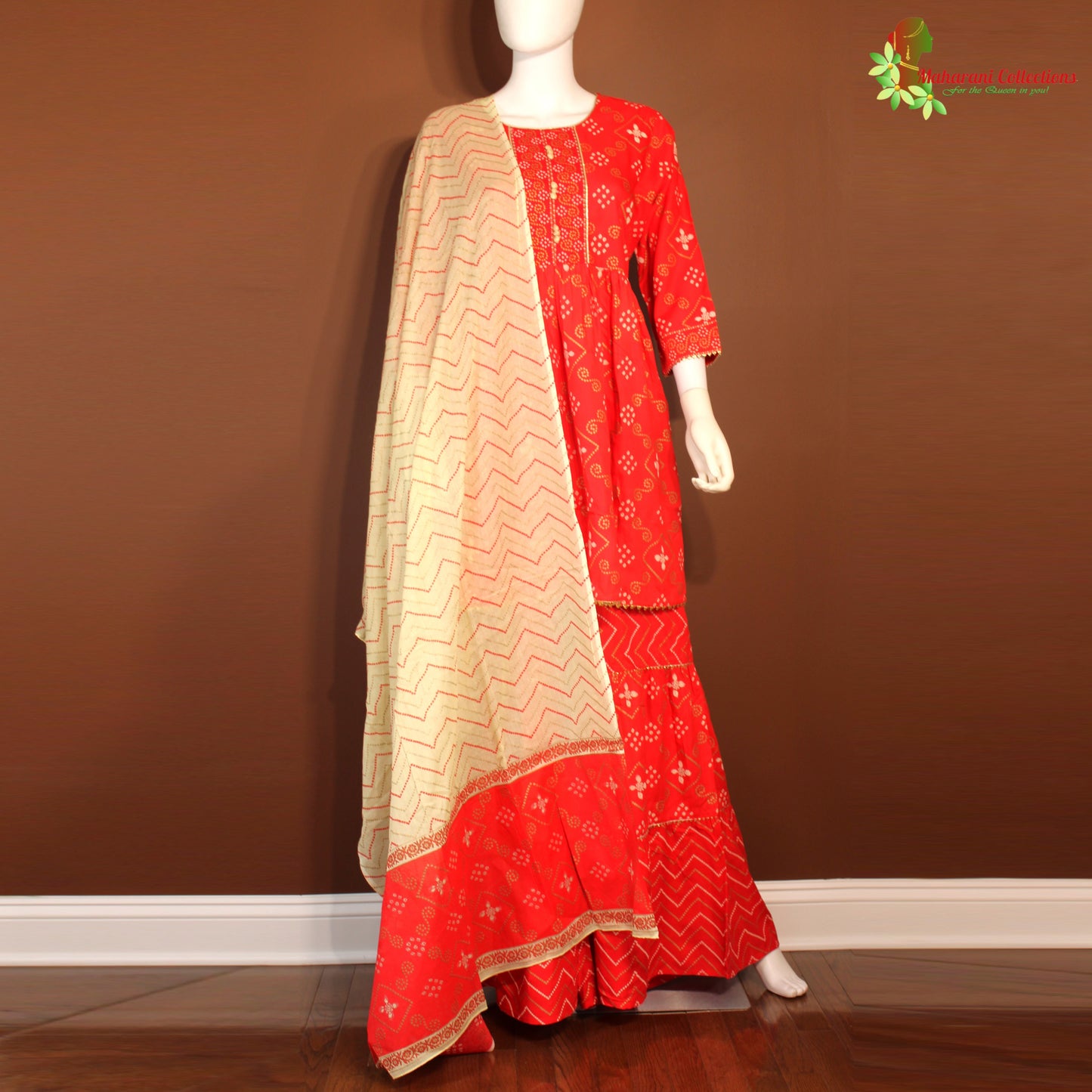 Maharani's Lucknowi Sharara Suit - Bridal Red (XL)
