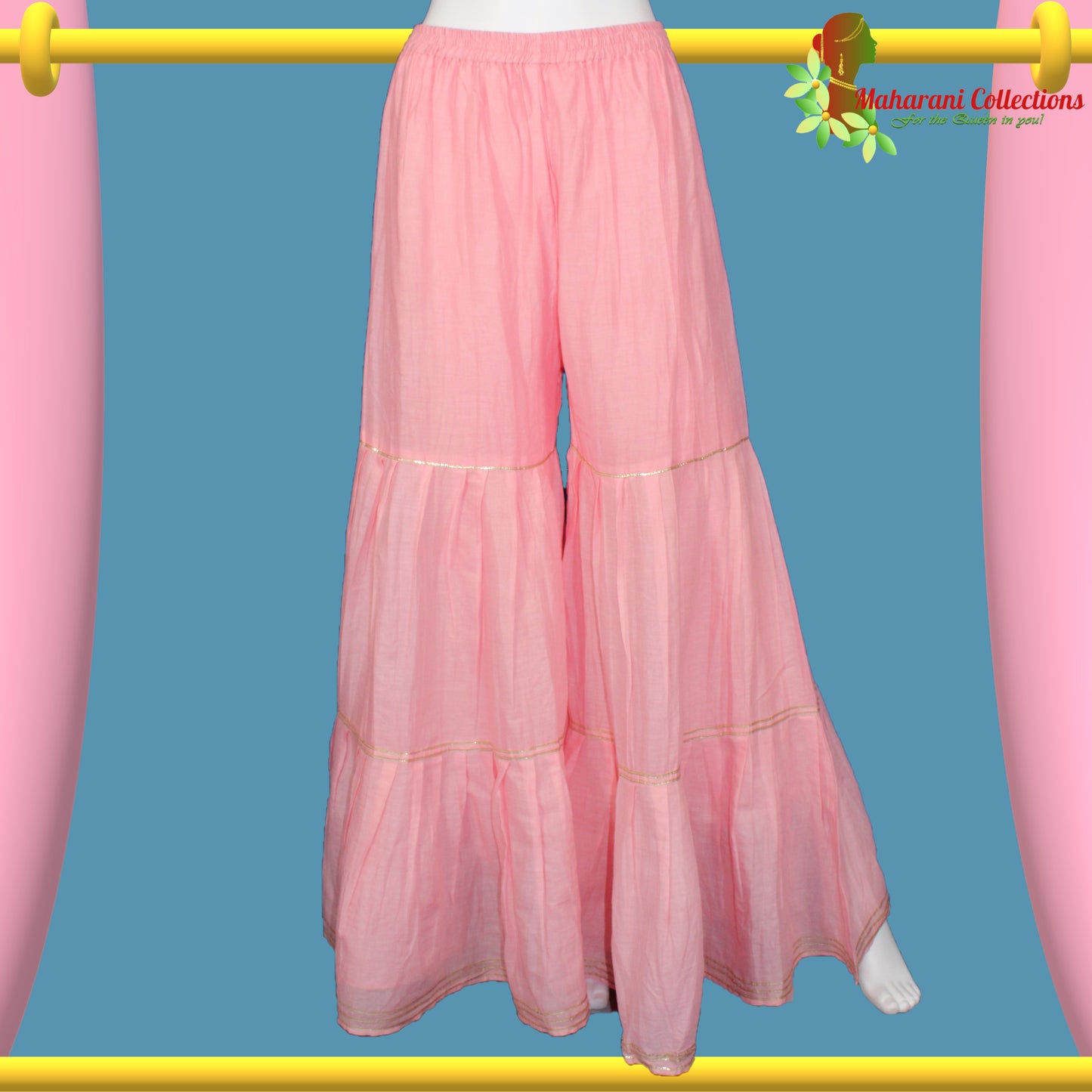 Maharani's Lucknowi Sharara Suit - Soft Silk - Pink Floral (L)