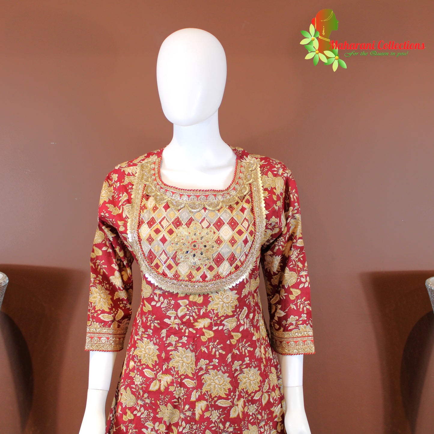 Maharani's Designer Linen Silk Sharara Suit - Maroon (M, L, XL)