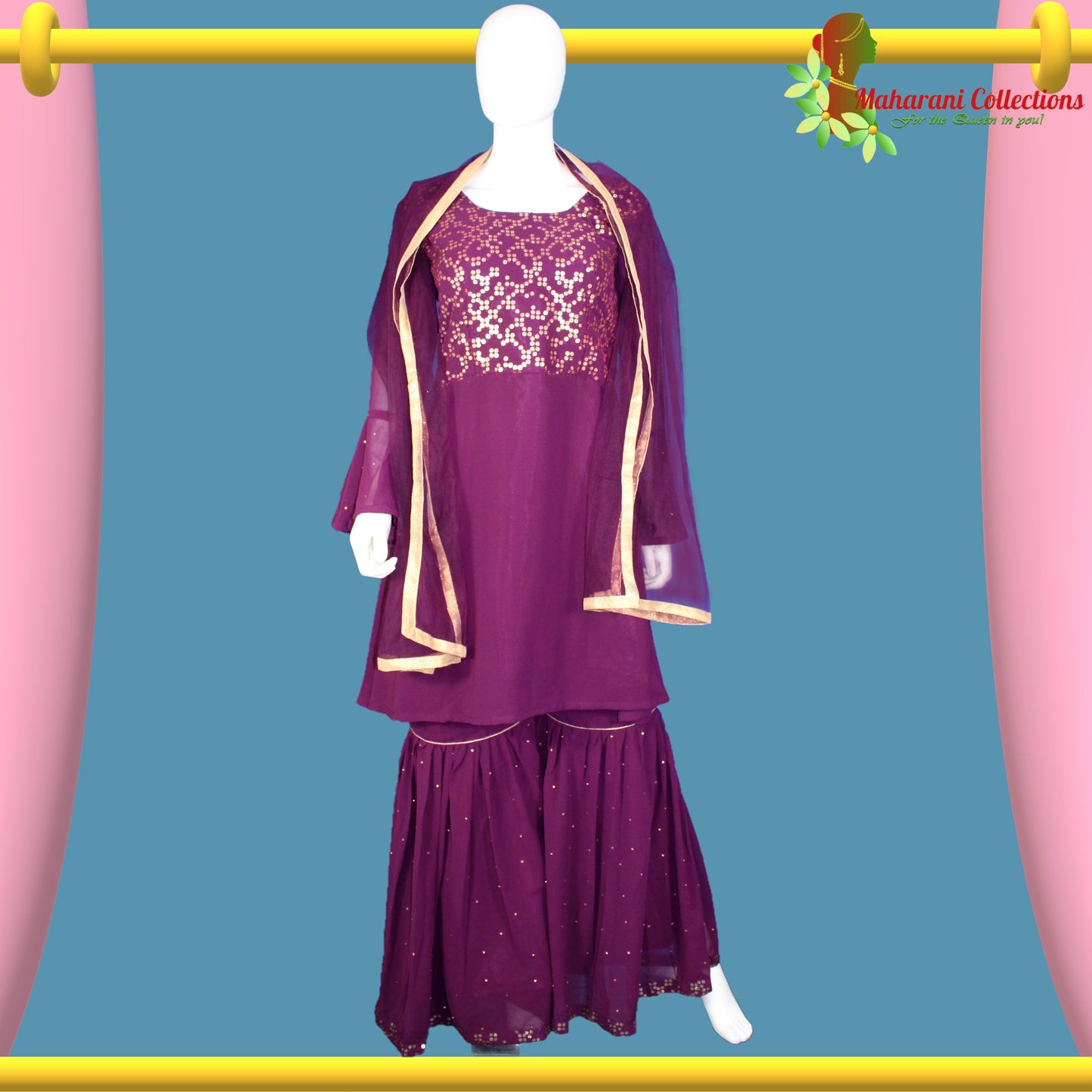 Lucknowi Sharara Suit - Purple - Georgette (L)