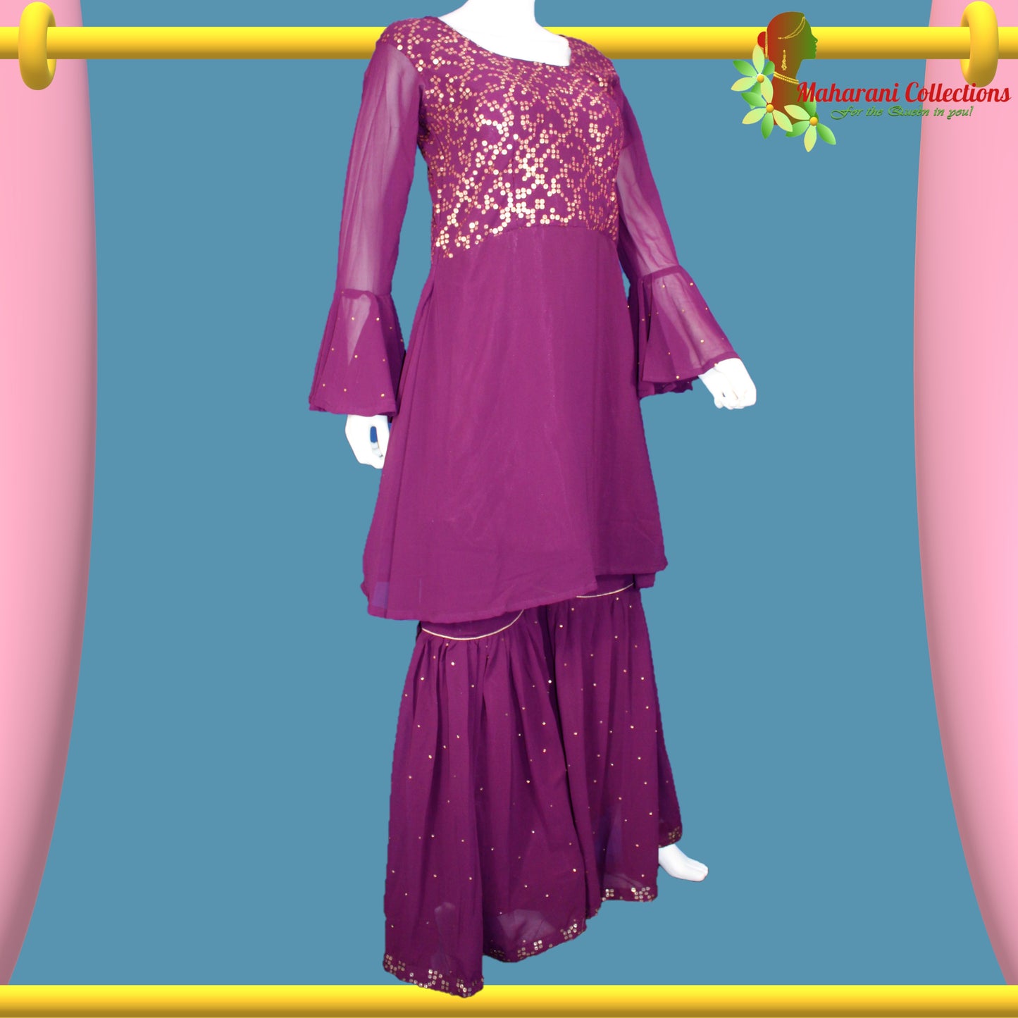 Lucknowi Sharara Suit - Purple - Georgette (L)