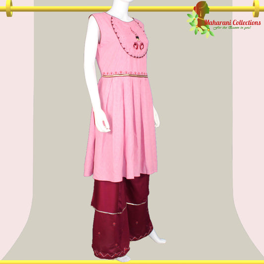 Lucknowi Sharara Suit - Pink and Maroon (L)