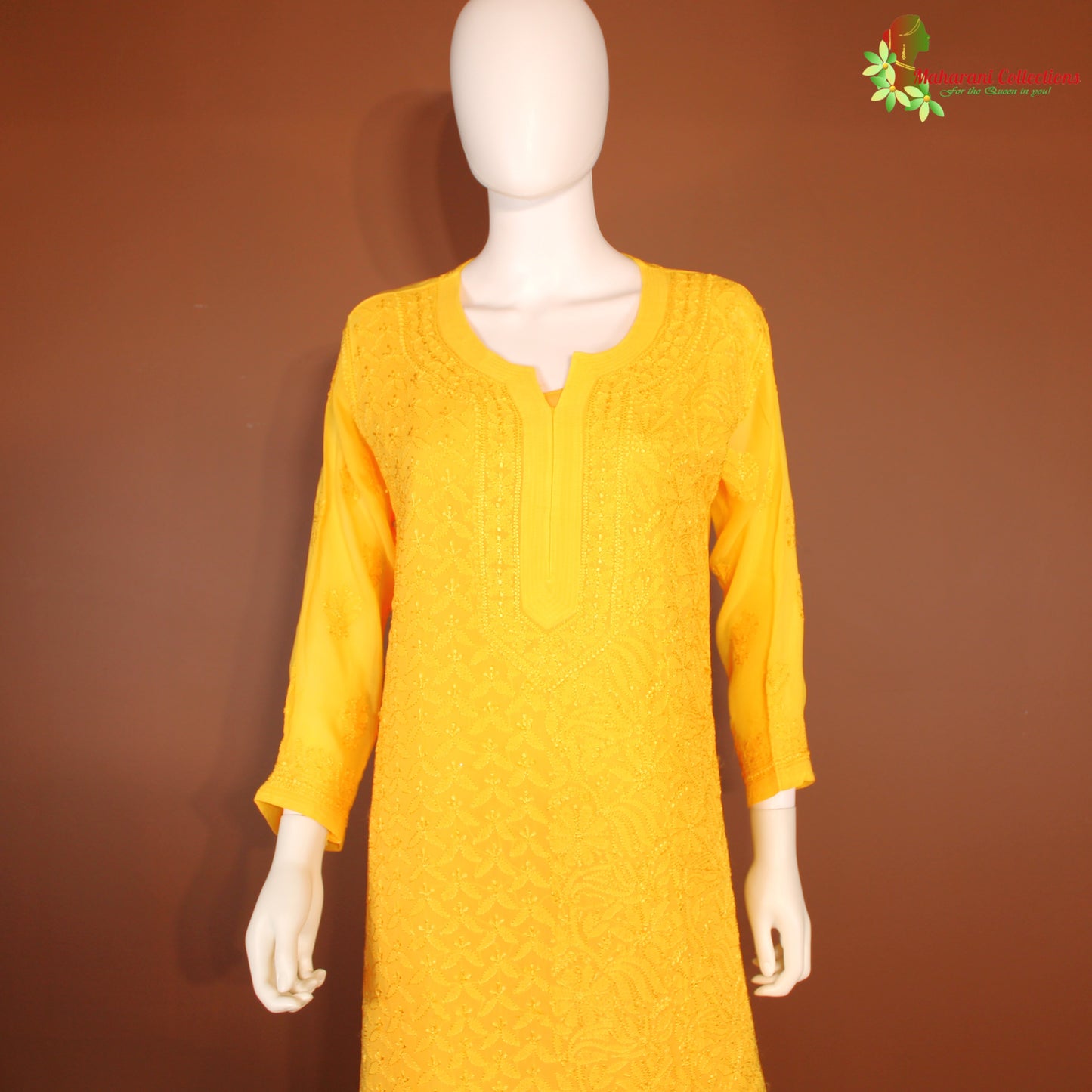 Maharani's Lucknowi Sharara Suit - Yellow (L) - Pure Georgette