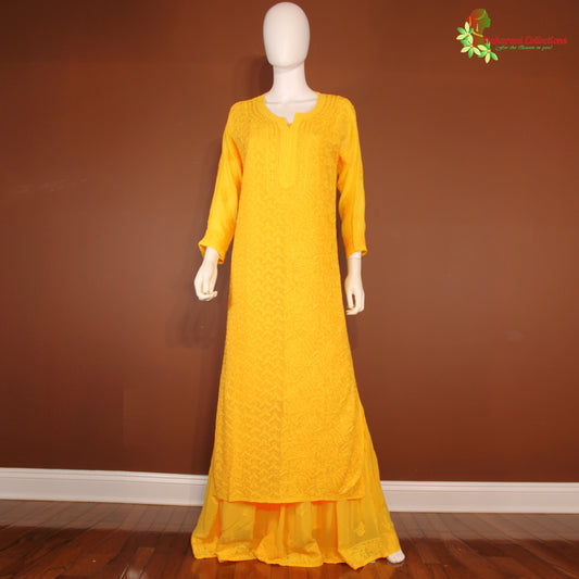 Maharani's Lucknowi Sharara Suit - Yellow (L) - Pure Georgette