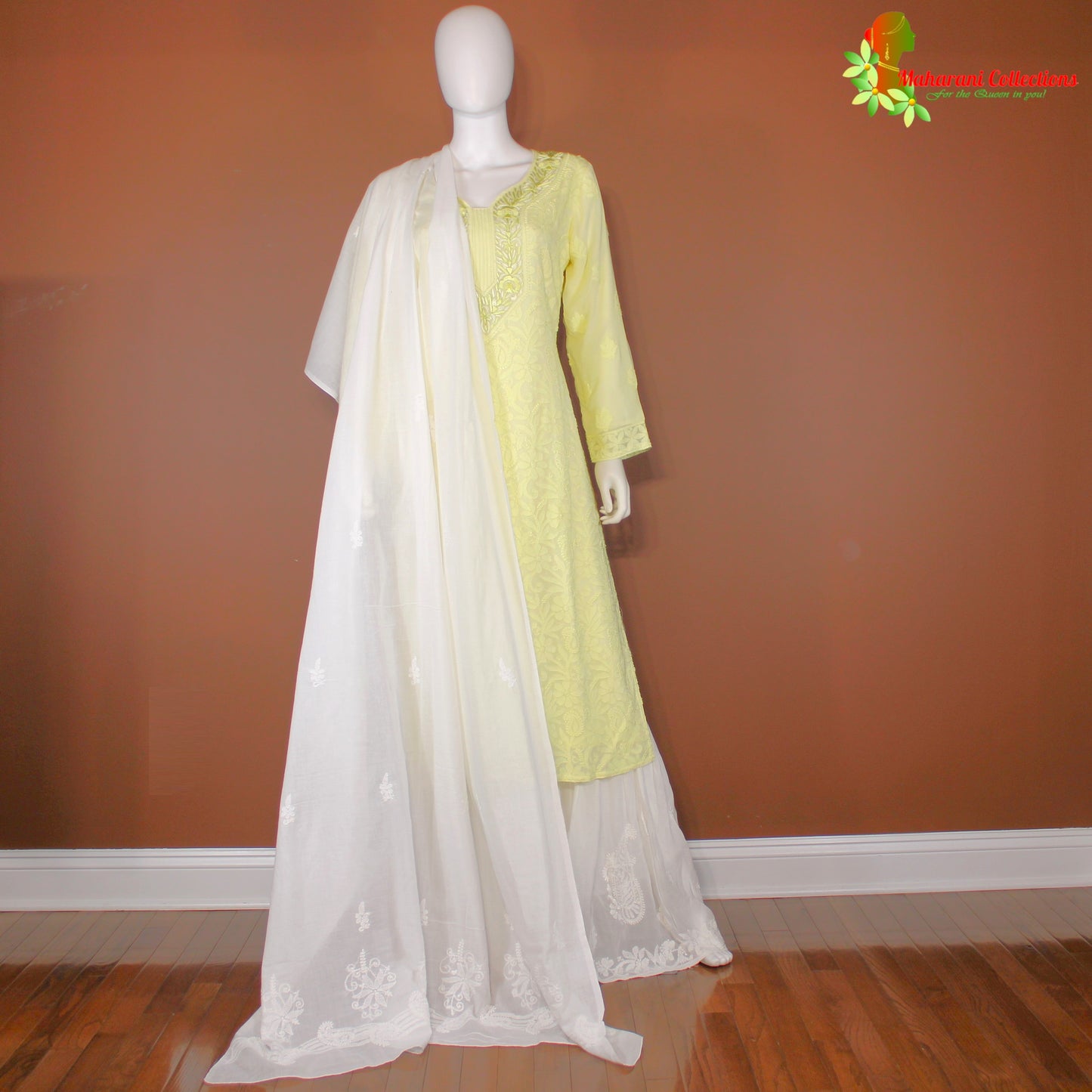 Maharani's Lucknowi Georgette Sharara Suit - Lemon Yellow (M)