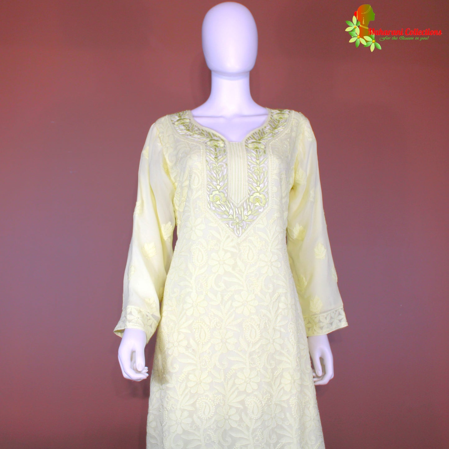 Maharani's Lucknowi Georgette Sharara Suit - Lemon Yellow (M)