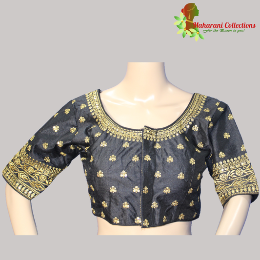 Maharani's Banarasi Silk Golden Zari Blouse - Black