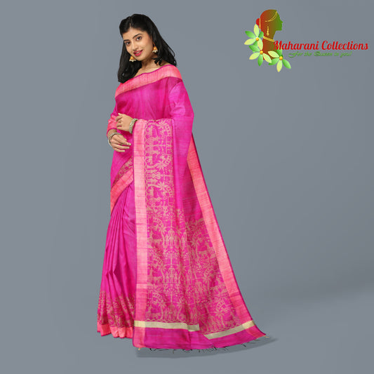 Pure Tussar Silk Saree (Silk Mark) - Magenta (with Stitched Blouse & Petticoat)