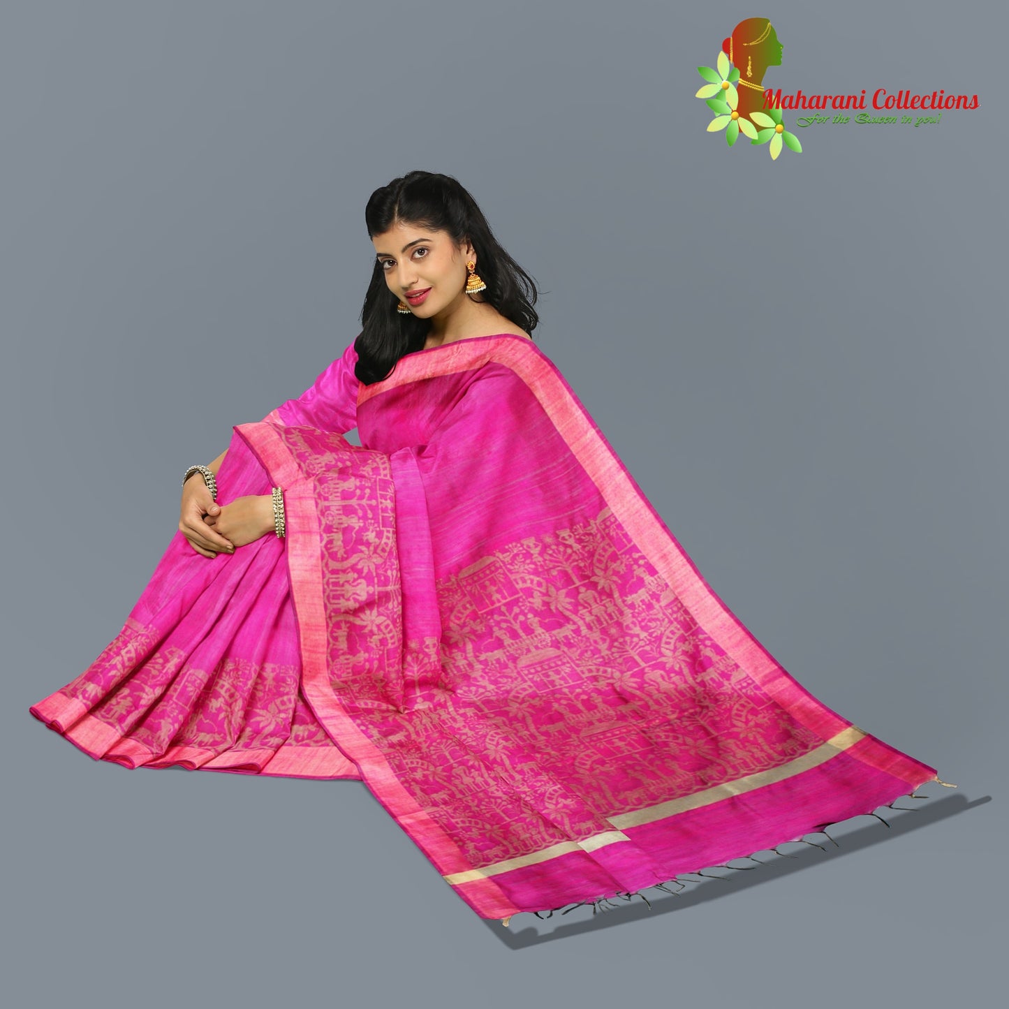 Pure Tussar Silk Saree (Silk Mark) - Magenta (with Stitched Blouse & Petticoat)