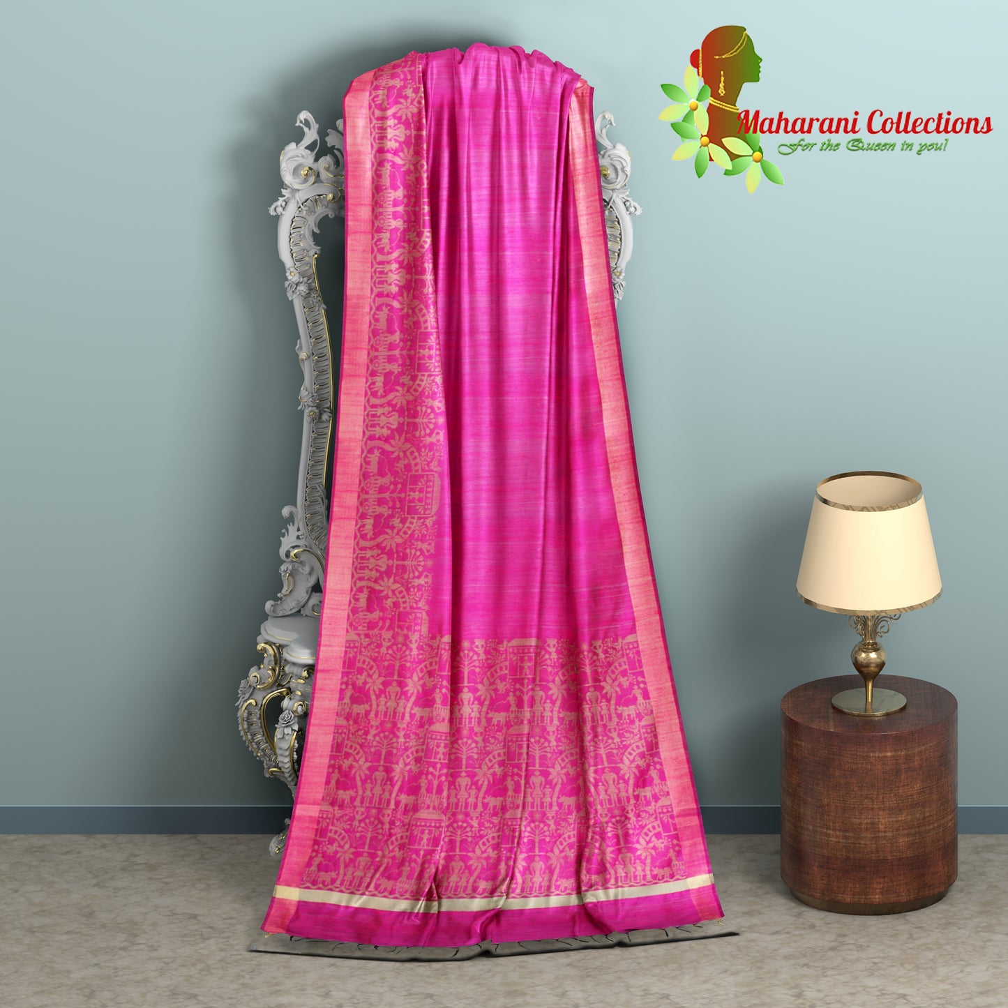 Pure Tussar Silk Saree (Silk Mark) - Magenta (with Stitched Blouse & Petticoat)