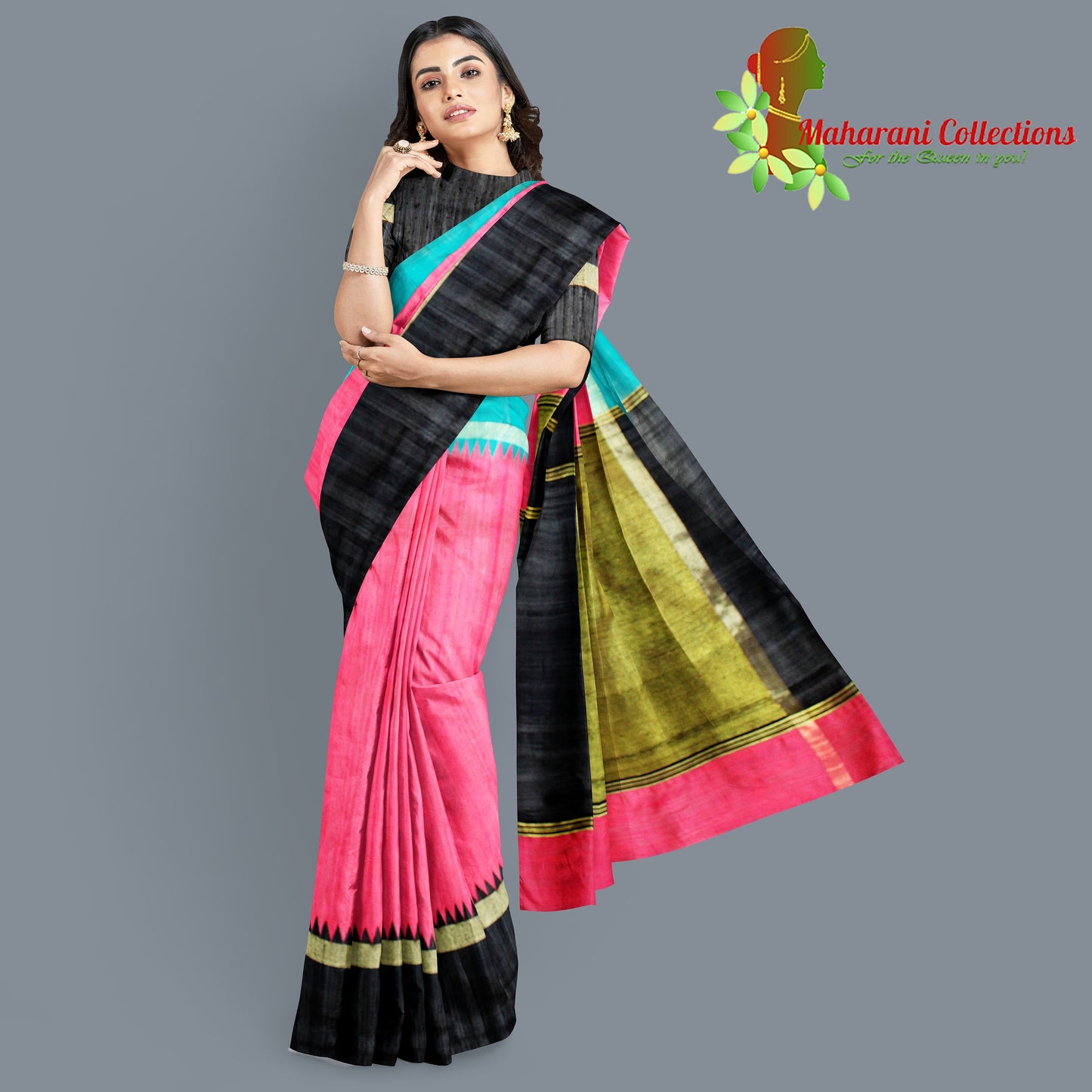 Pure Tussar Silk Saree (Silk Mark) - Pink (with Stitched Blouse & Petticoat)
