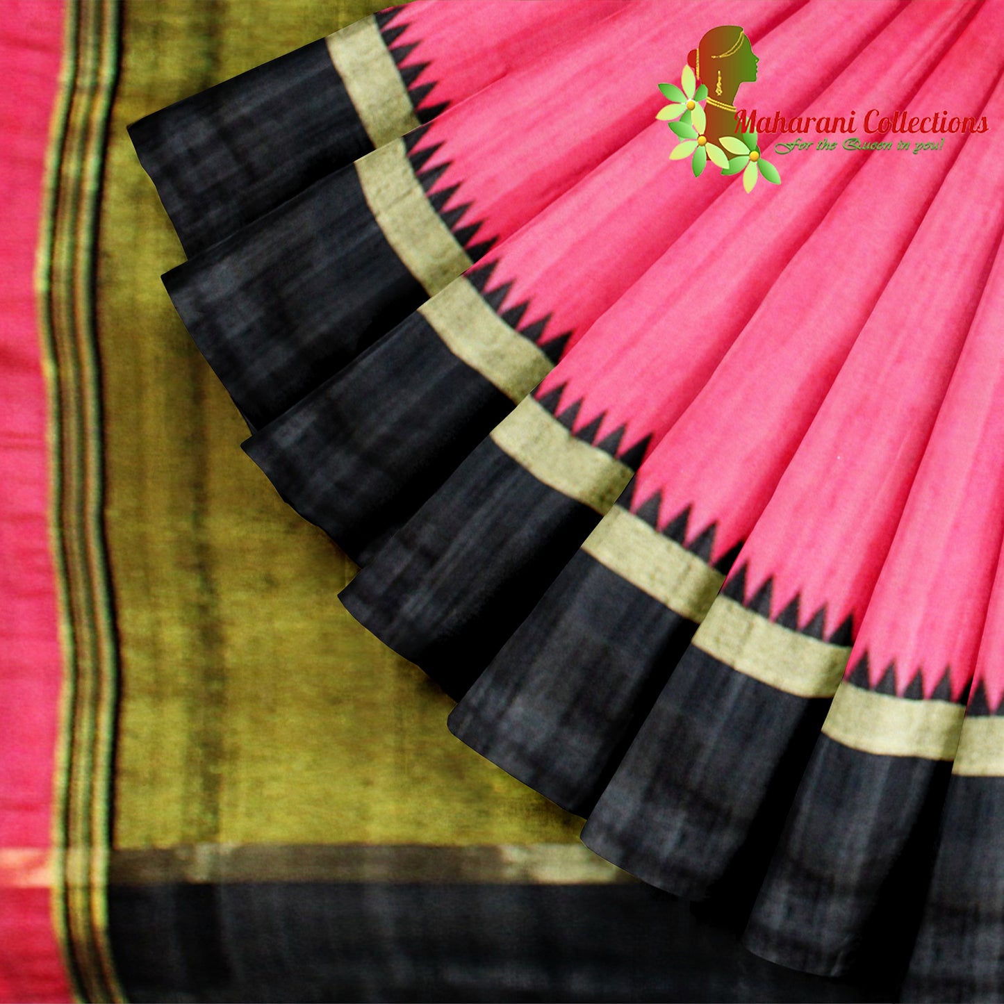 Pure Tussar Silk Saree (Silk Mark) - Pink (with Stitched Blouse & Petticoat)